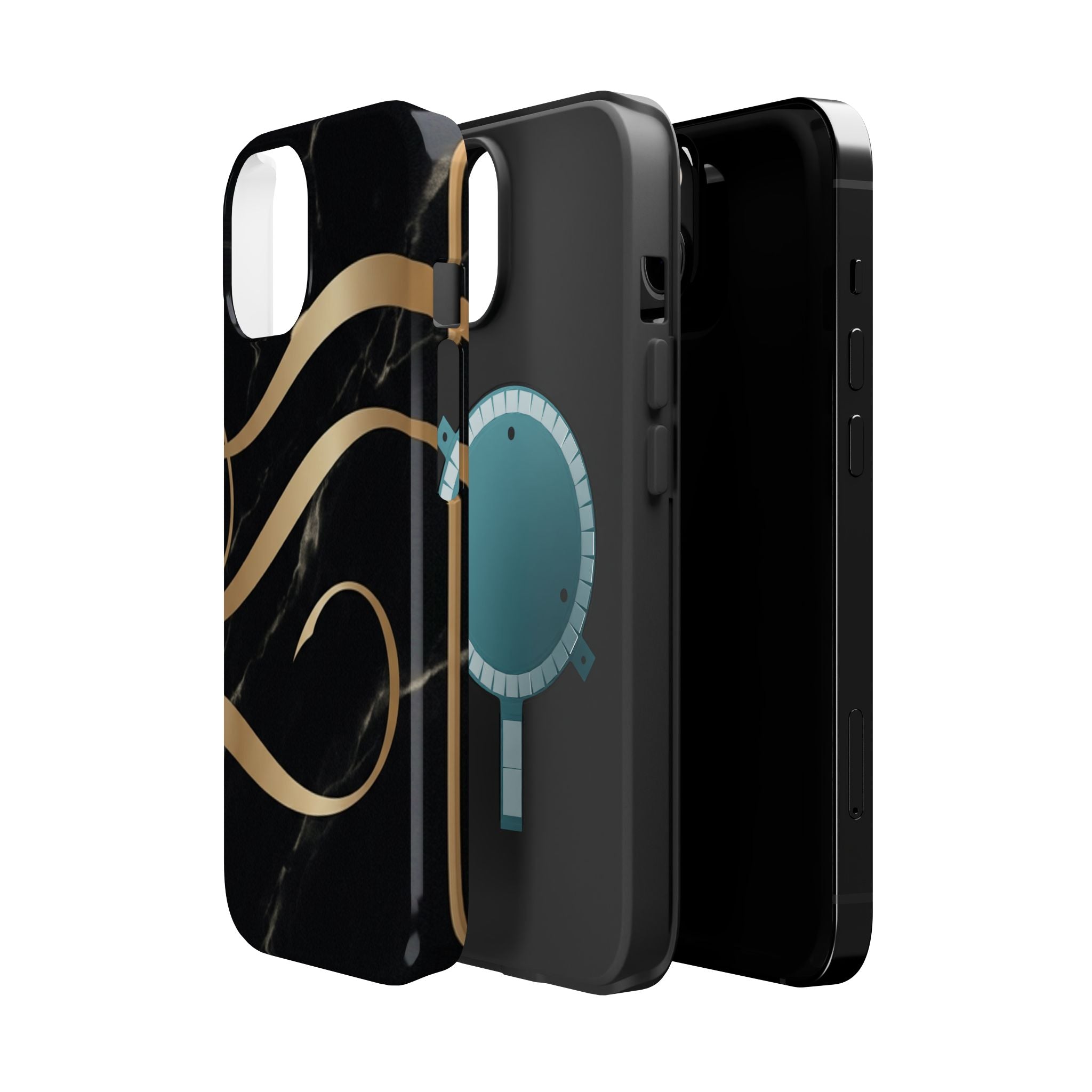 Magnetic Impact-Resistant Phone Case — Black Marble with Gold Swirl