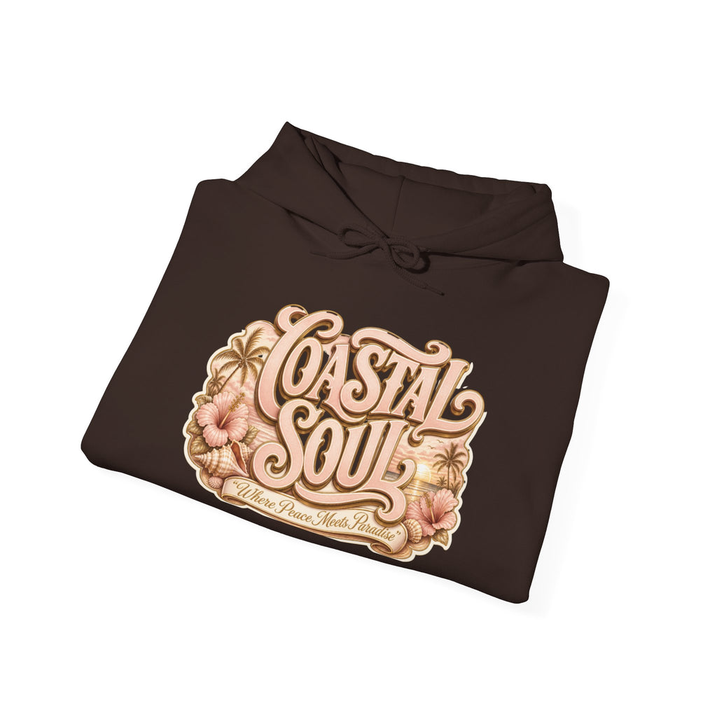 Coastal Soul Hoodie — 'Sun Kissed & Blessed' Tropical Palm Graphic Hooded Sweatshirt
