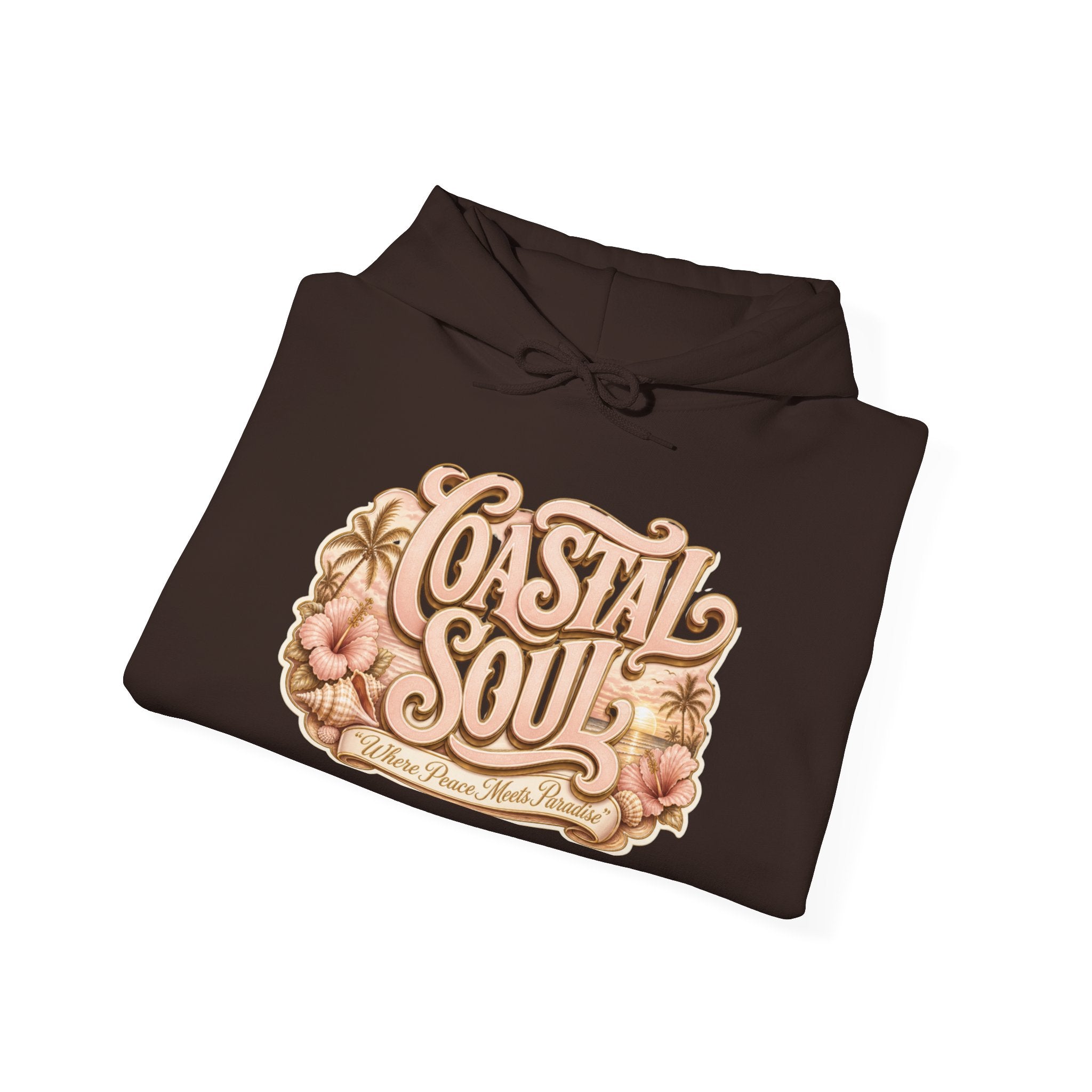 Coastal Soul Hoodie — 'Sun Kissed & Blessed' Tropical Palm Graphic Hooded Sweatshirt