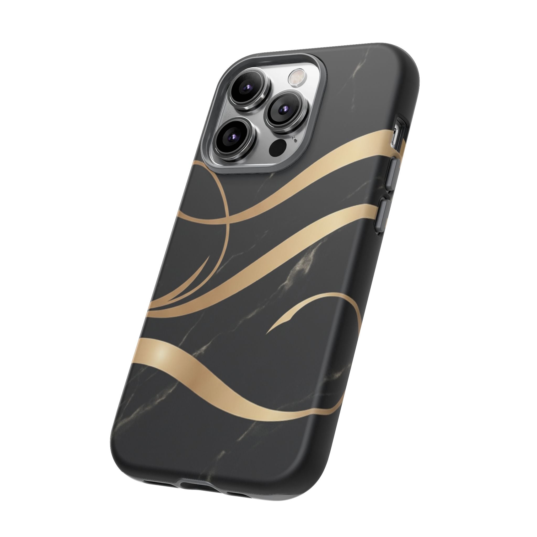 Black Marble Phone Case with Gold Swirl — Elegant Protective Tough Case