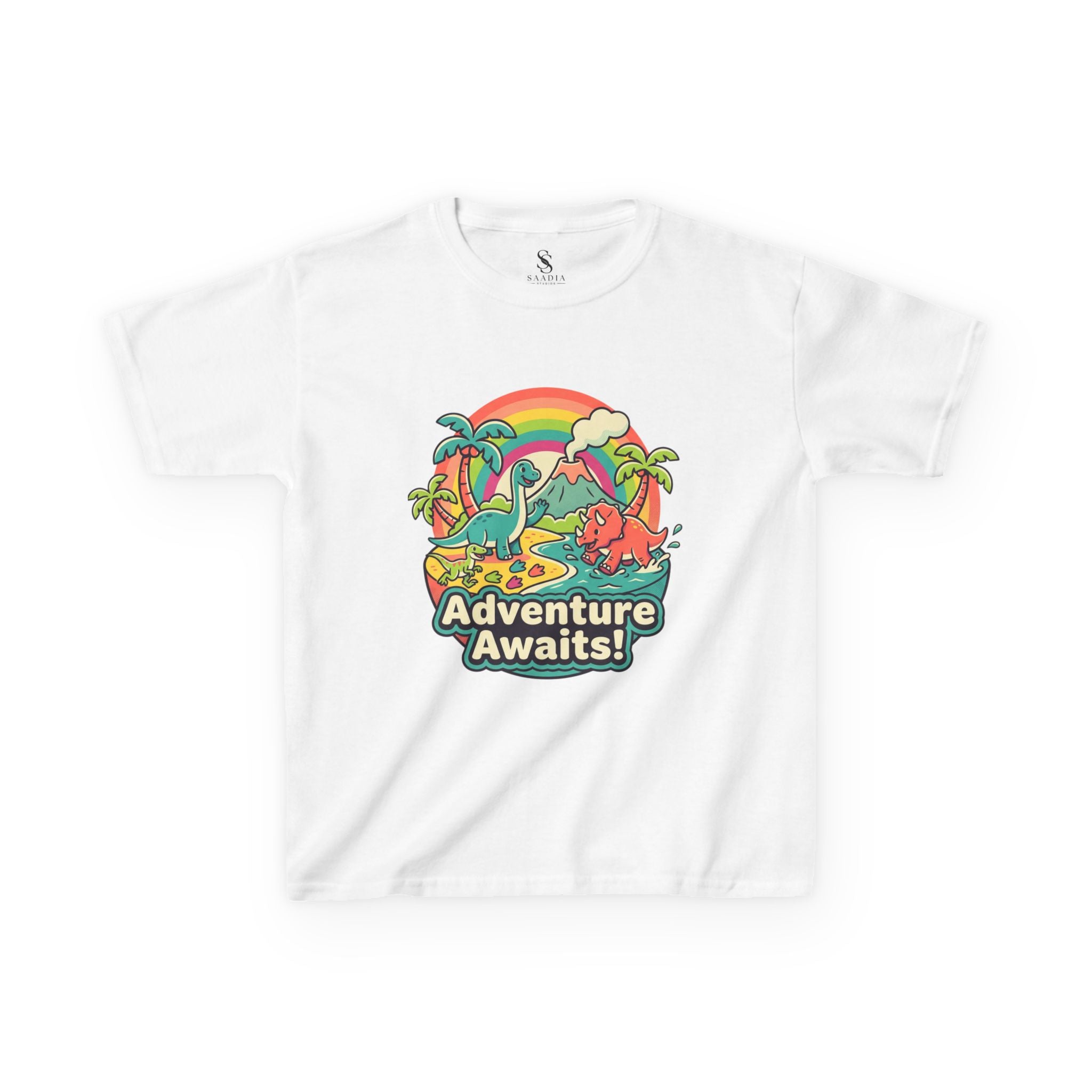 Kids Tee — "Adventure Awaits!" Dino Beach Graphic