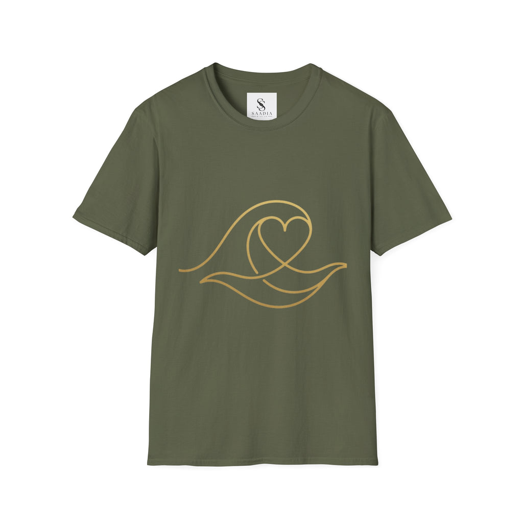 T-Shirt — Minimal Gold Wave Heart Graphic Tee | Beachy, Romantic Casual Top