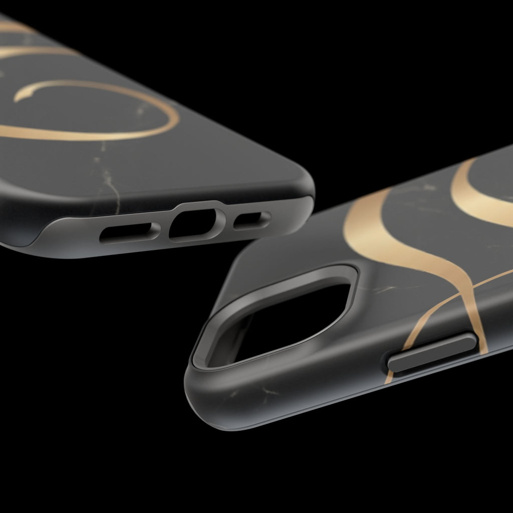 Magnetic Impact-Resistant Phone Case — Black Marble with Gold Swirl