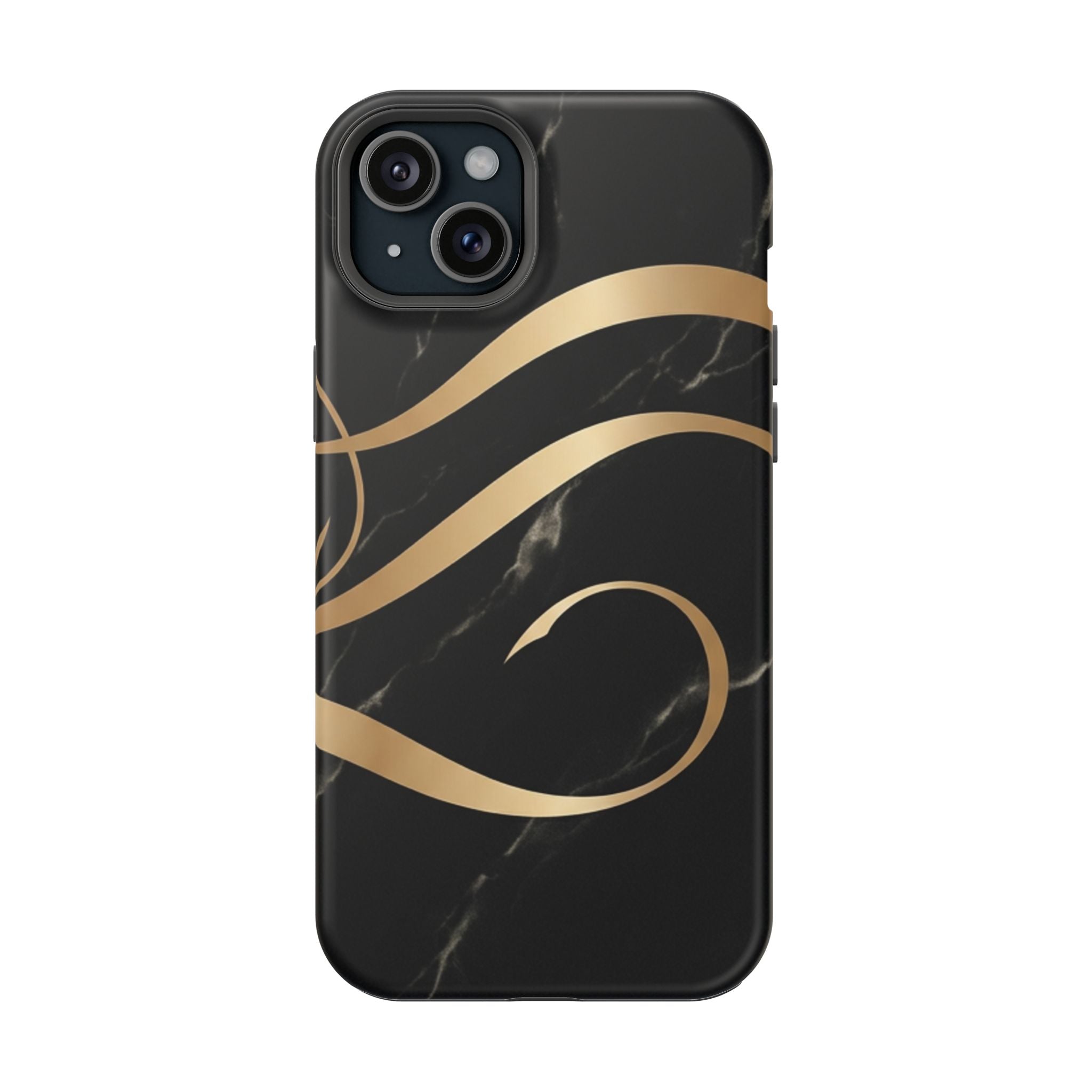 Magnetic Impact-Resistant Phone Case — Black Marble with Gold Swirl