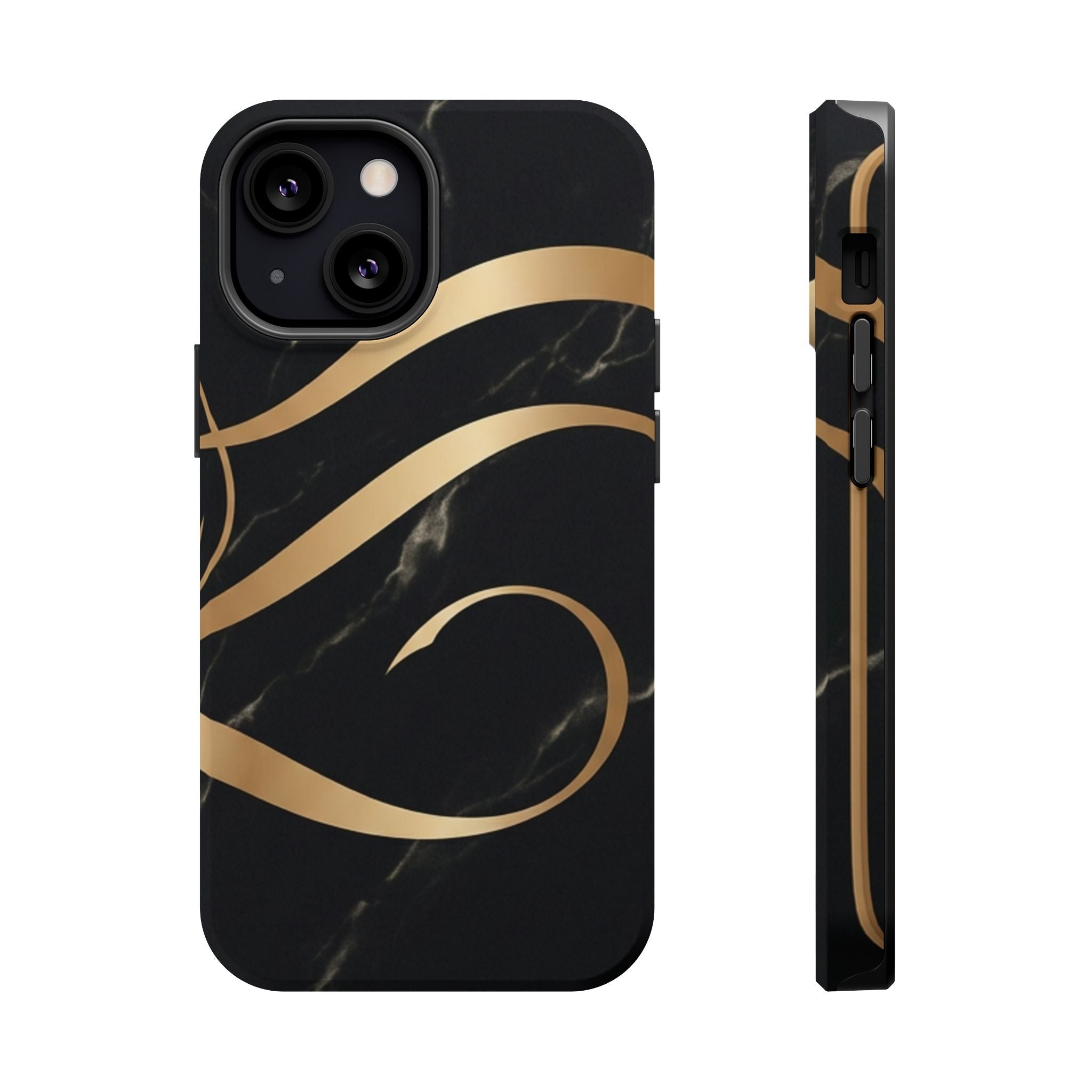 Magnetic Impact-Resistant Phone Case — Black Marble with Gold Swirl