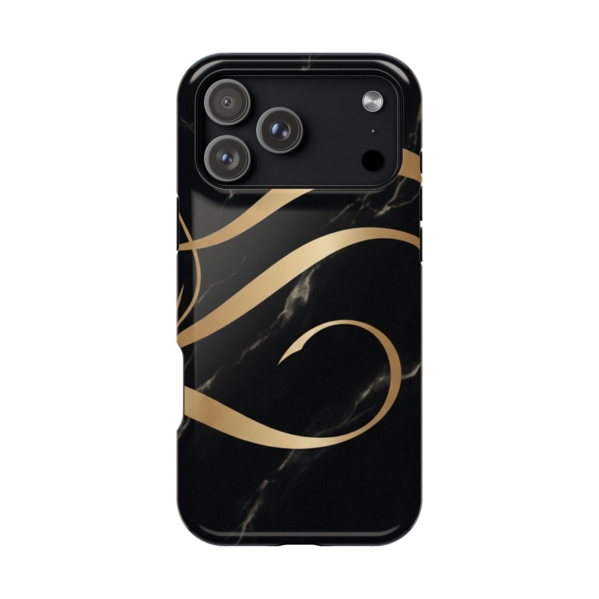 Magnetic Impact-Resistant Phone Case — Black Marble with Gold Swirl