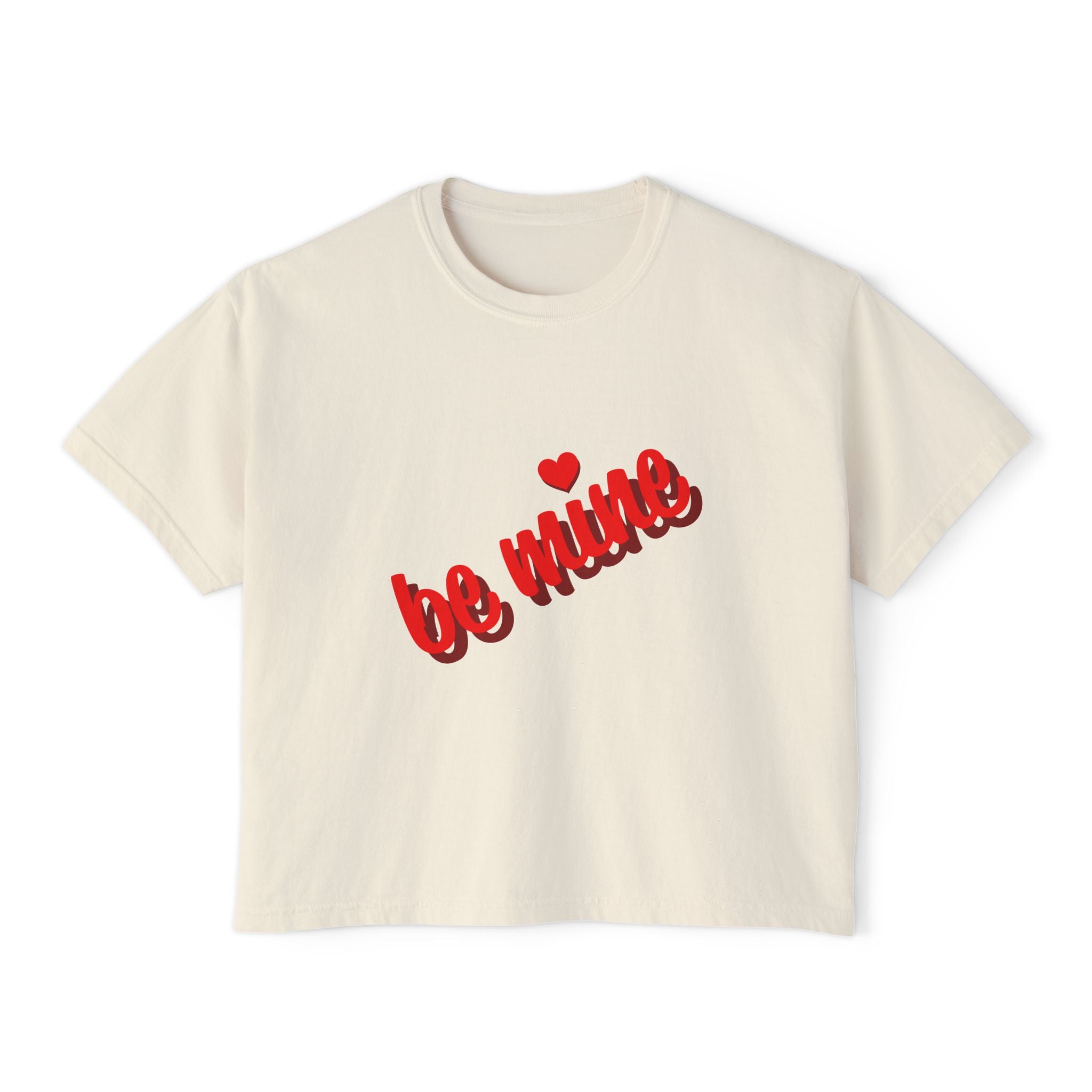 Be Mine Heart Script Boxy Tee — Valentine Rose Graphic Top