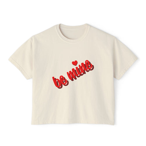 Be Mine Heart Script Boxy Tee — Valentine Rose Graphic Top