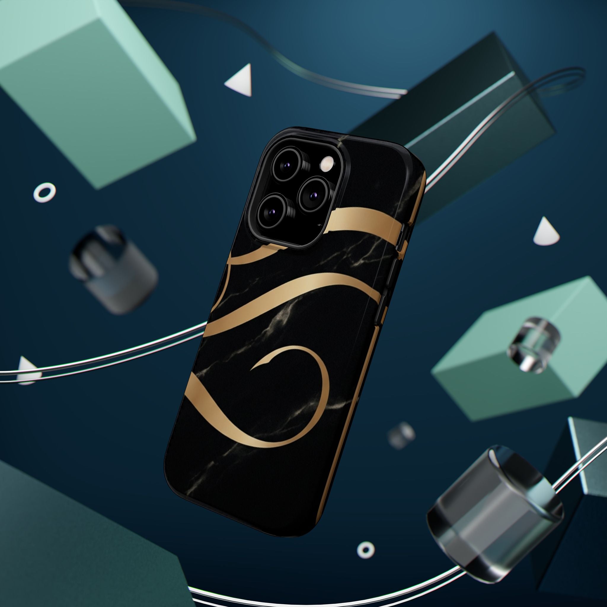 Magnetic Impact-Resistant Phone Case — Black Marble with Gold Swirl
