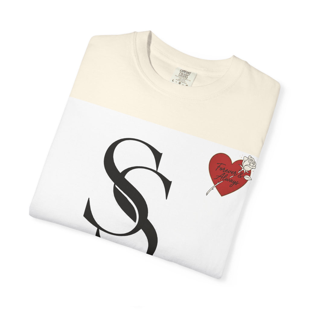 Saadia Studios Logo T-Shirt — SS Monogram Tee with Heart Accent