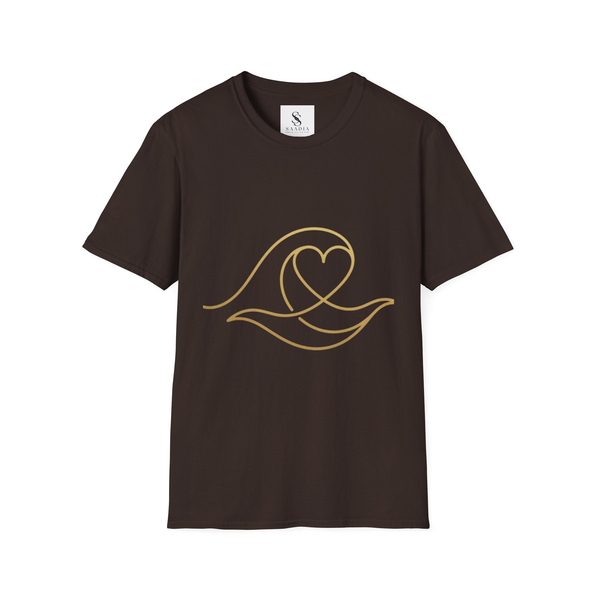 T-Shirt — Minimal Gold Wave Heart Graphic Tee | Beachy, Romantic Casual Top