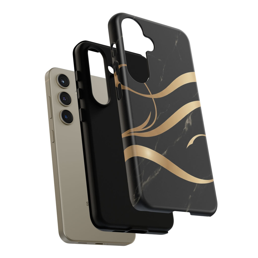 Black Marble Phone Case with Gold Swirl — Elegant Protective Tough Case