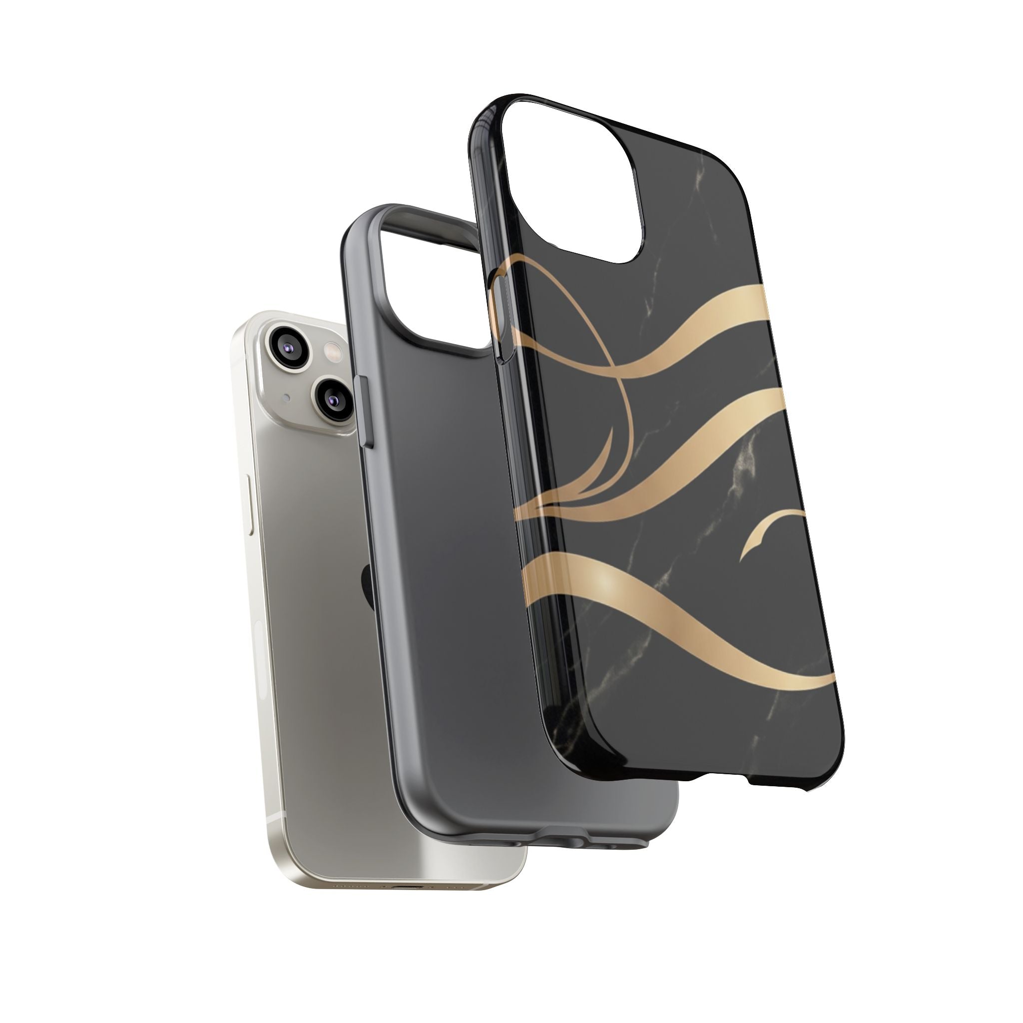 Black Marble Phone Case with Gold Swirl — Elegant Protective Tough Case