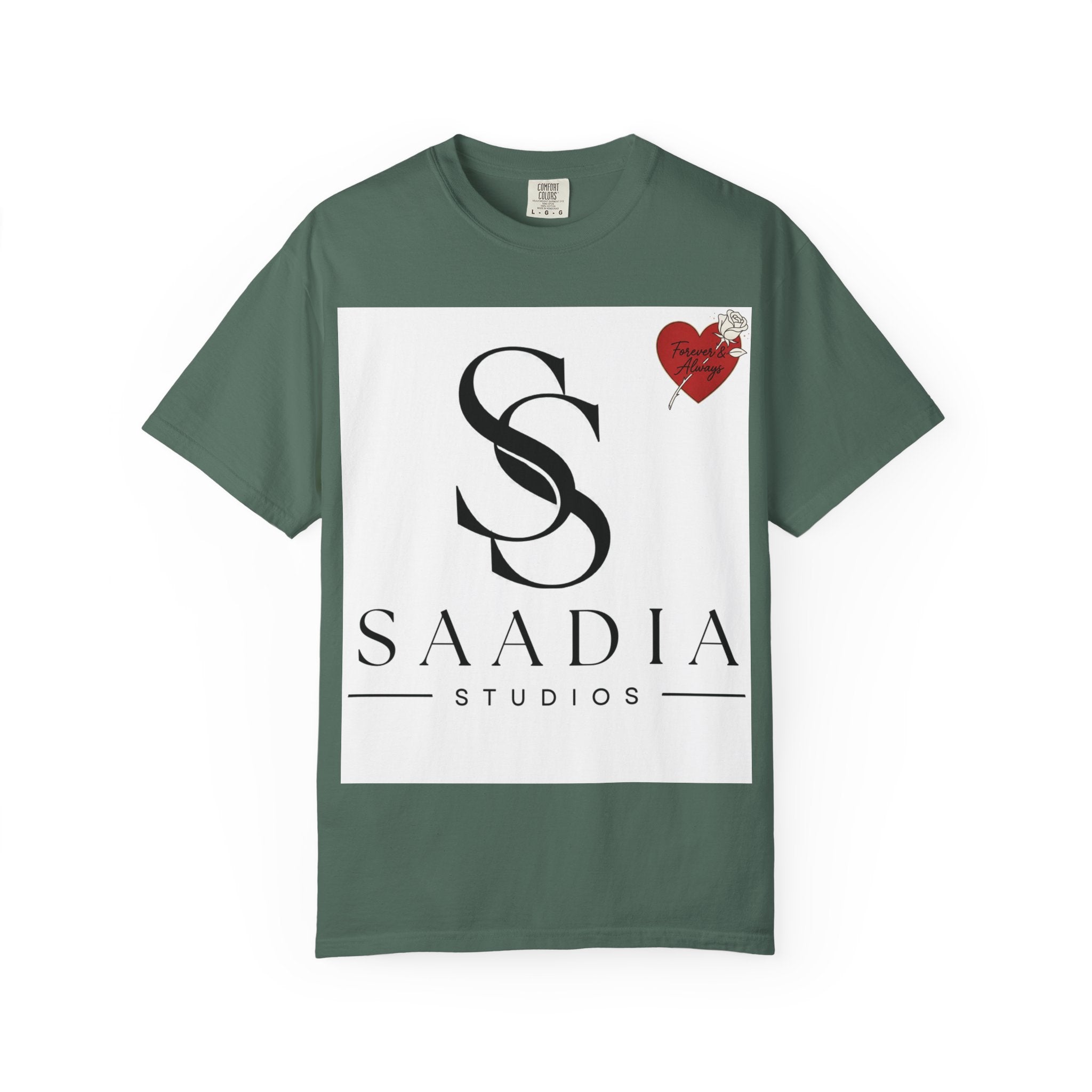 Saadia Studios Logo T-Shirt — SS Monogram Tee with Heart Accent