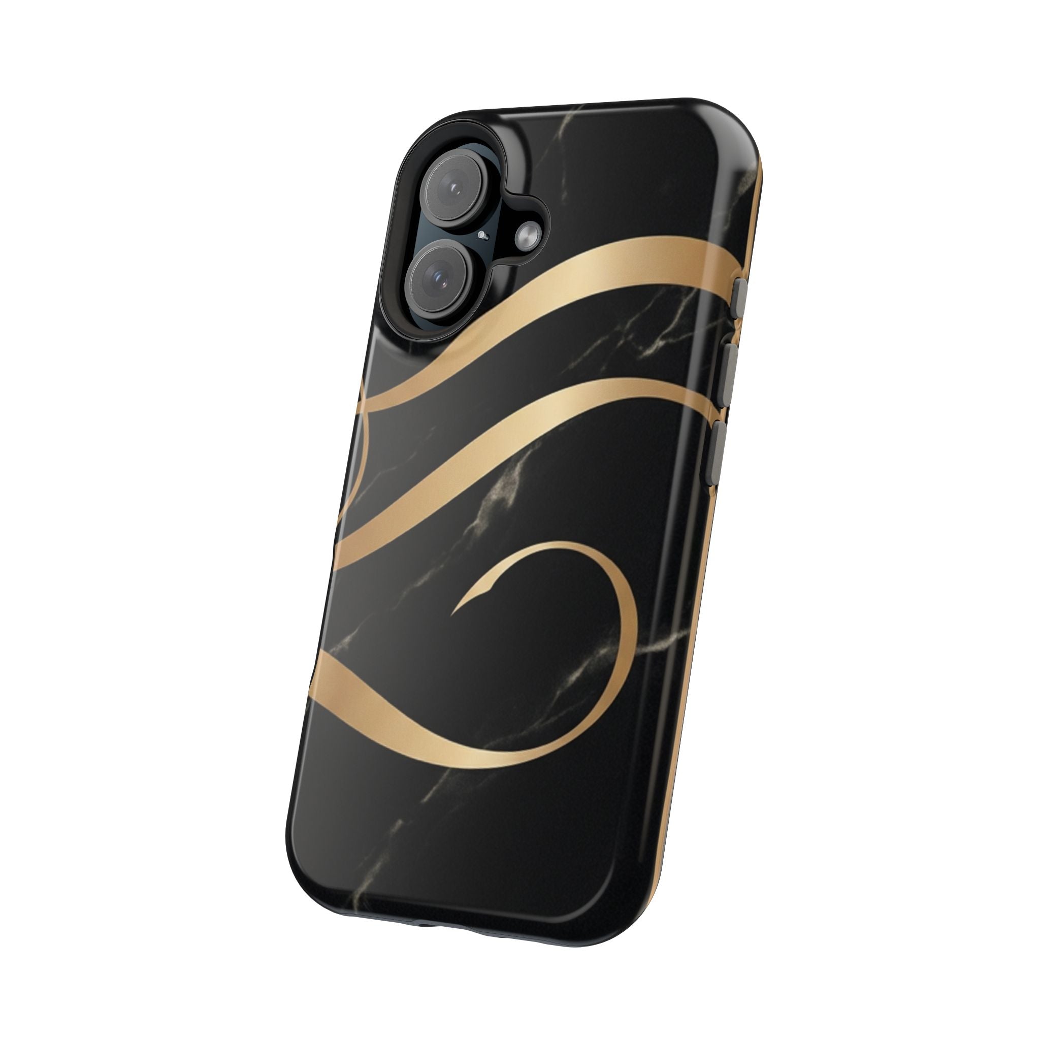 Magnetic Impact-Resistant Phone Case — Black Marble with Gold Swirl