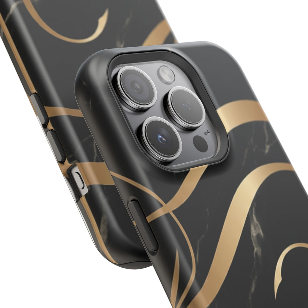 Magnetic Impact-Resistant Phone Case — Black Marble with Gold Swirl