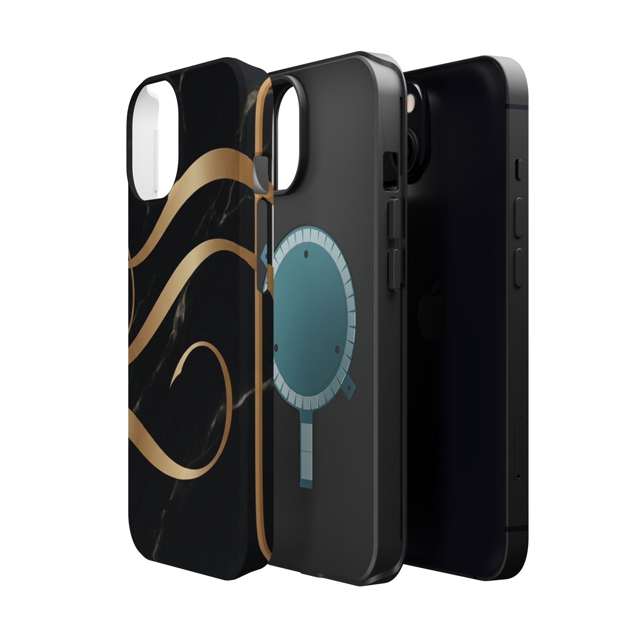 Magnetic Impact-Resistant Phone Case — Black Marble with Gold Swirl