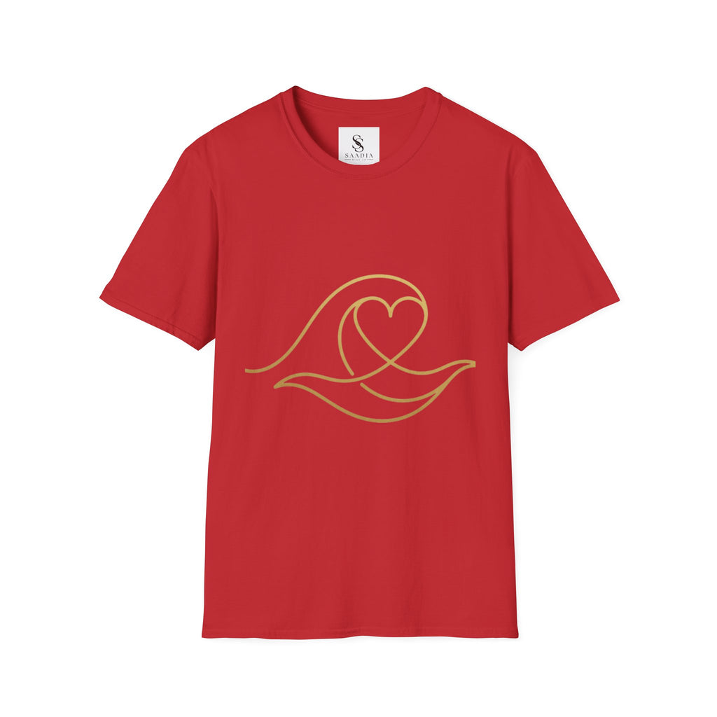T-Shirt — Minimal Gold Wave Heart Graphic Tee | Beachy, Romantic Casual Top