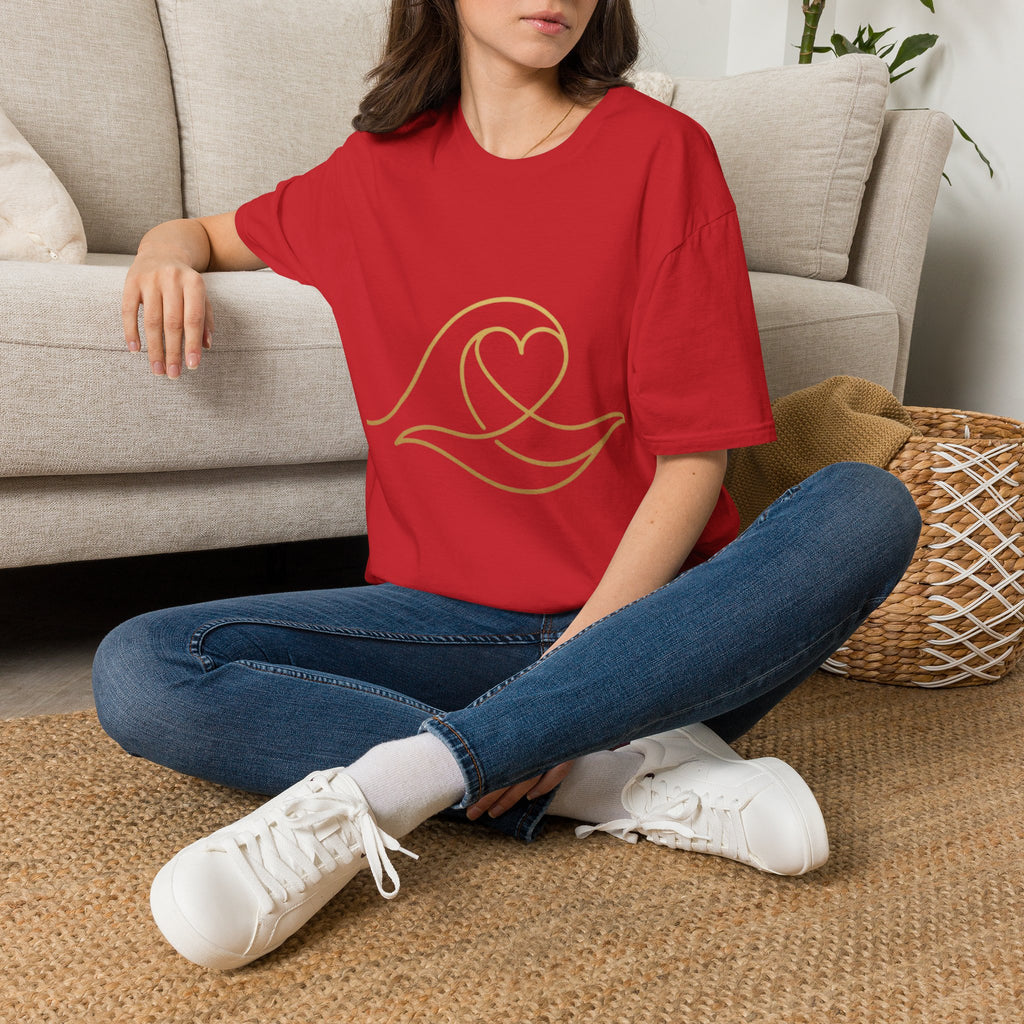 T-Shirt — Minimal Gold Wave Heart Graphic Tee | Beachy, Romantic Casual Top