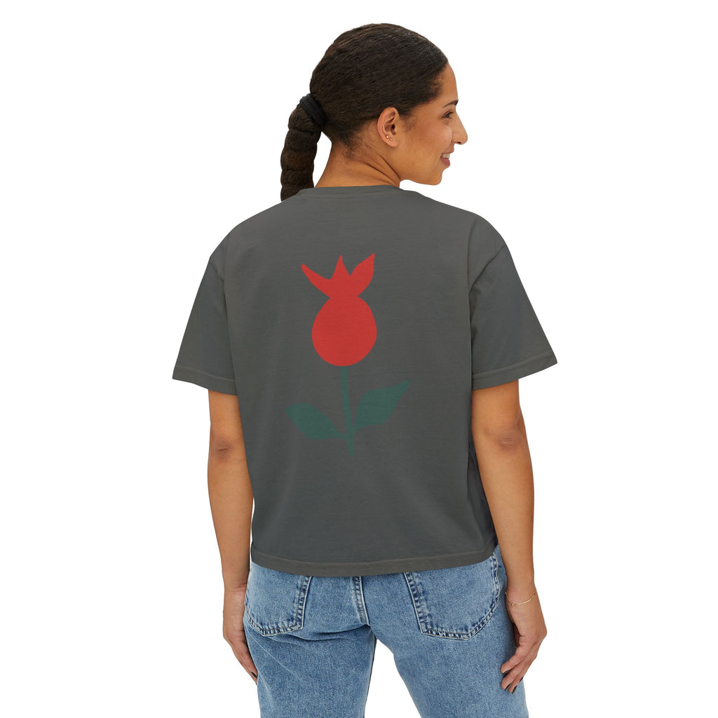 Be Mine Heart Script Boxy Tee — Valentine Rose Graphic Top