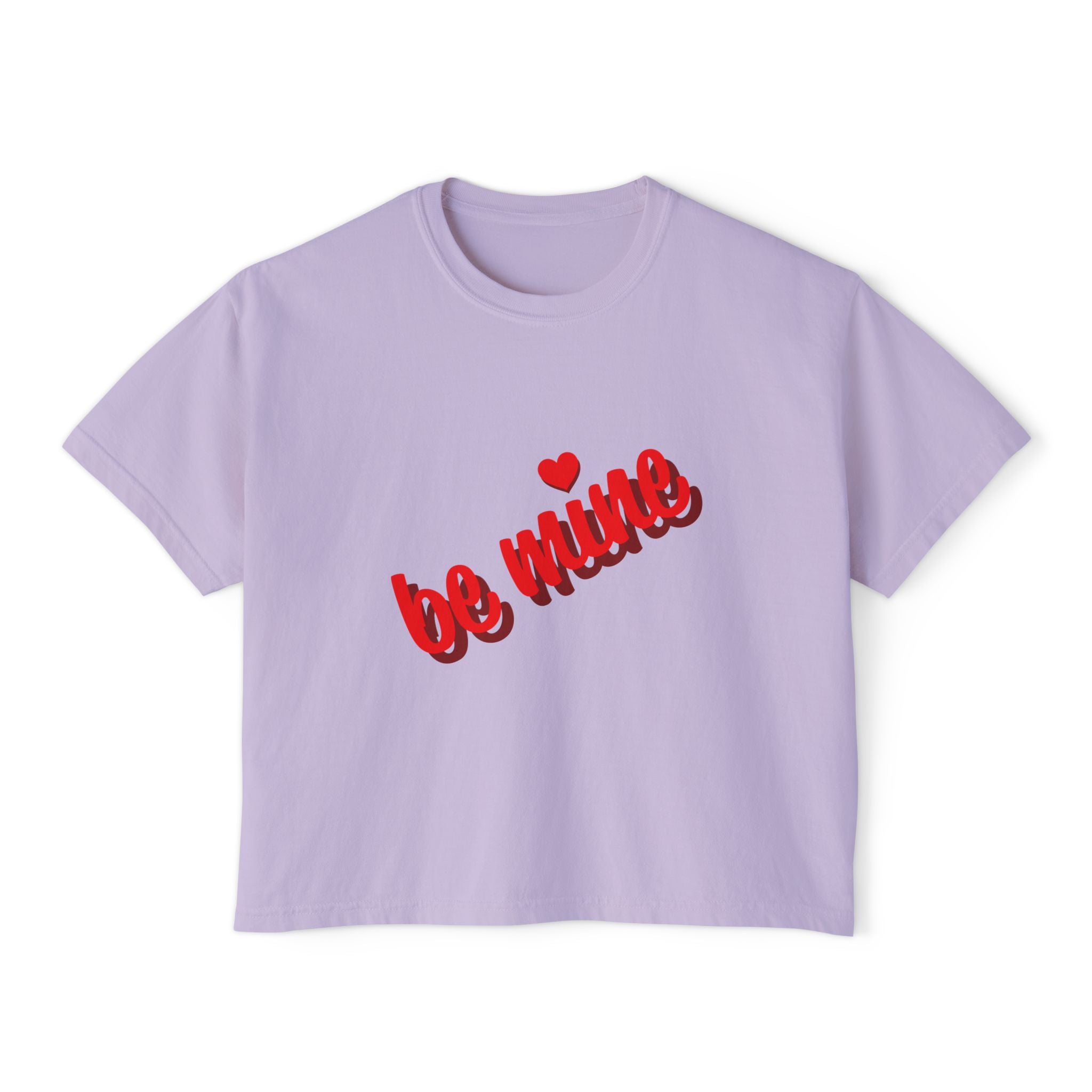 Be Mine Heart Script Boxy Tee — Valentine Rose Graphic Top