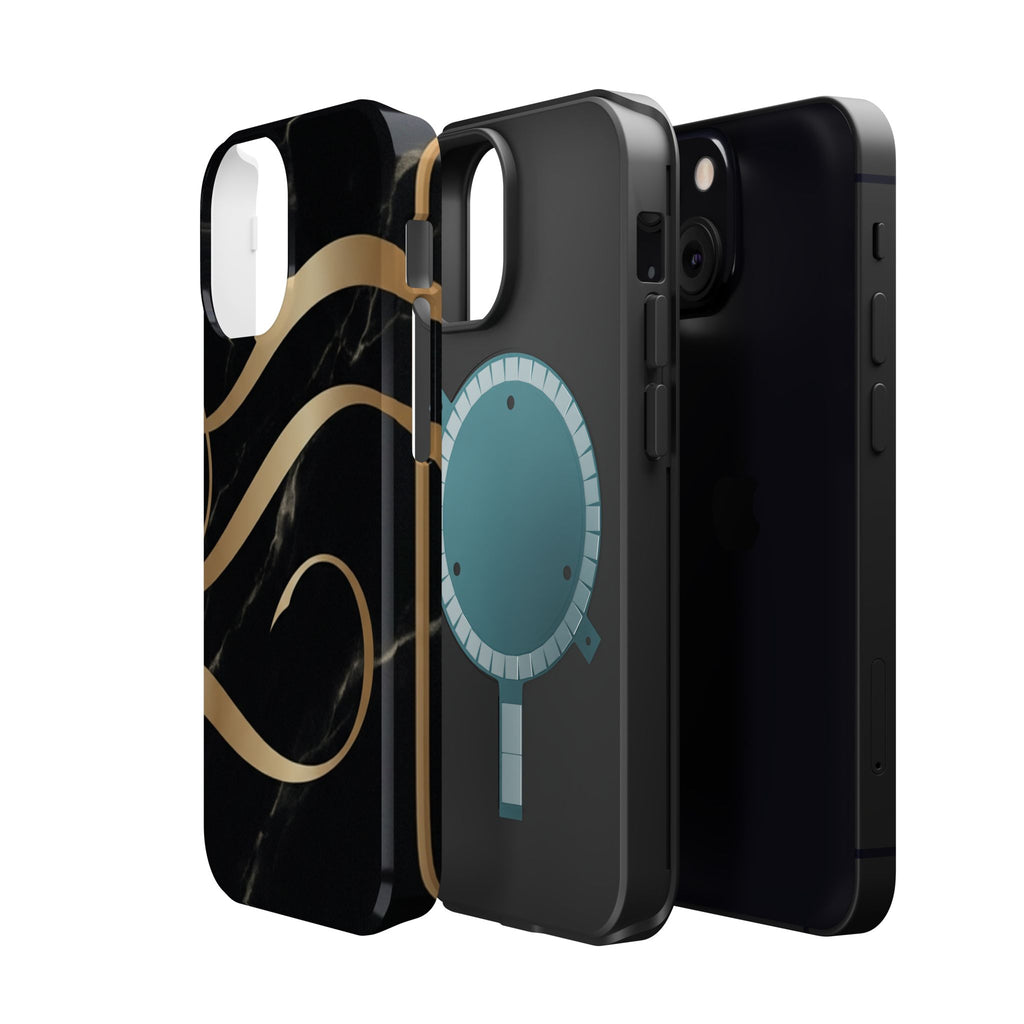 Magnetic Impact-Resistant Phone Case — Black Marble with Gold Swirl