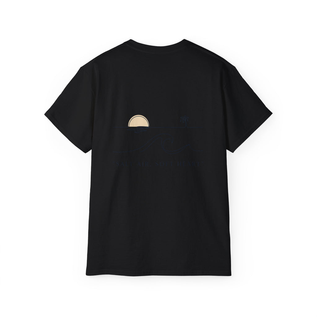 T-Shirt — Retro Palm Sunset Surf Tee ("Salt Air, Soft Hearts")