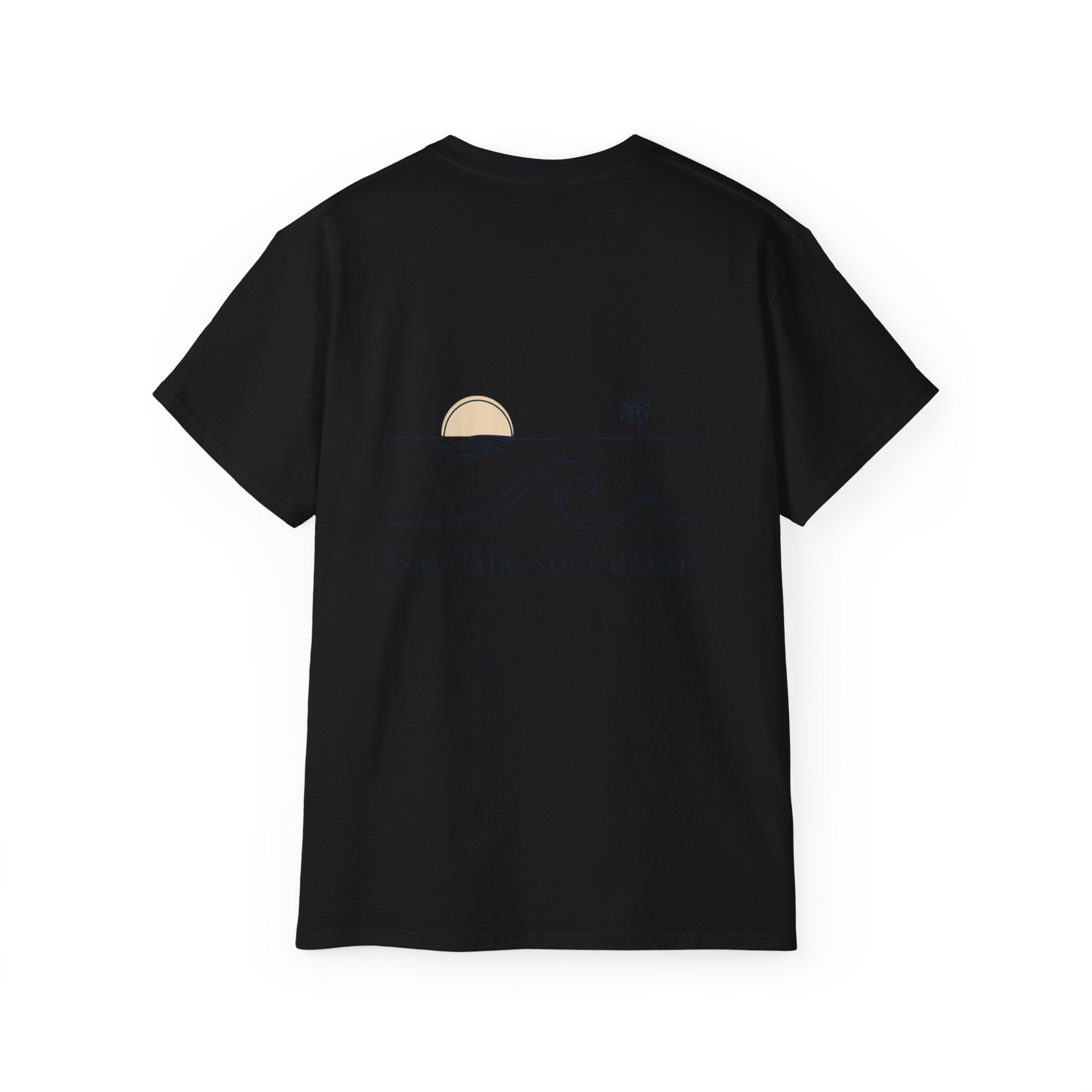 T-Shirt — Retro Palm Sunset Surf Tee ("Salt Air, Soft Hearts")