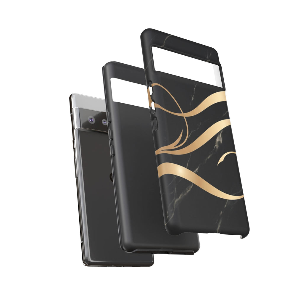 Black Marble Phone Case with Gold Swirl — Elegant Protective Tough Case