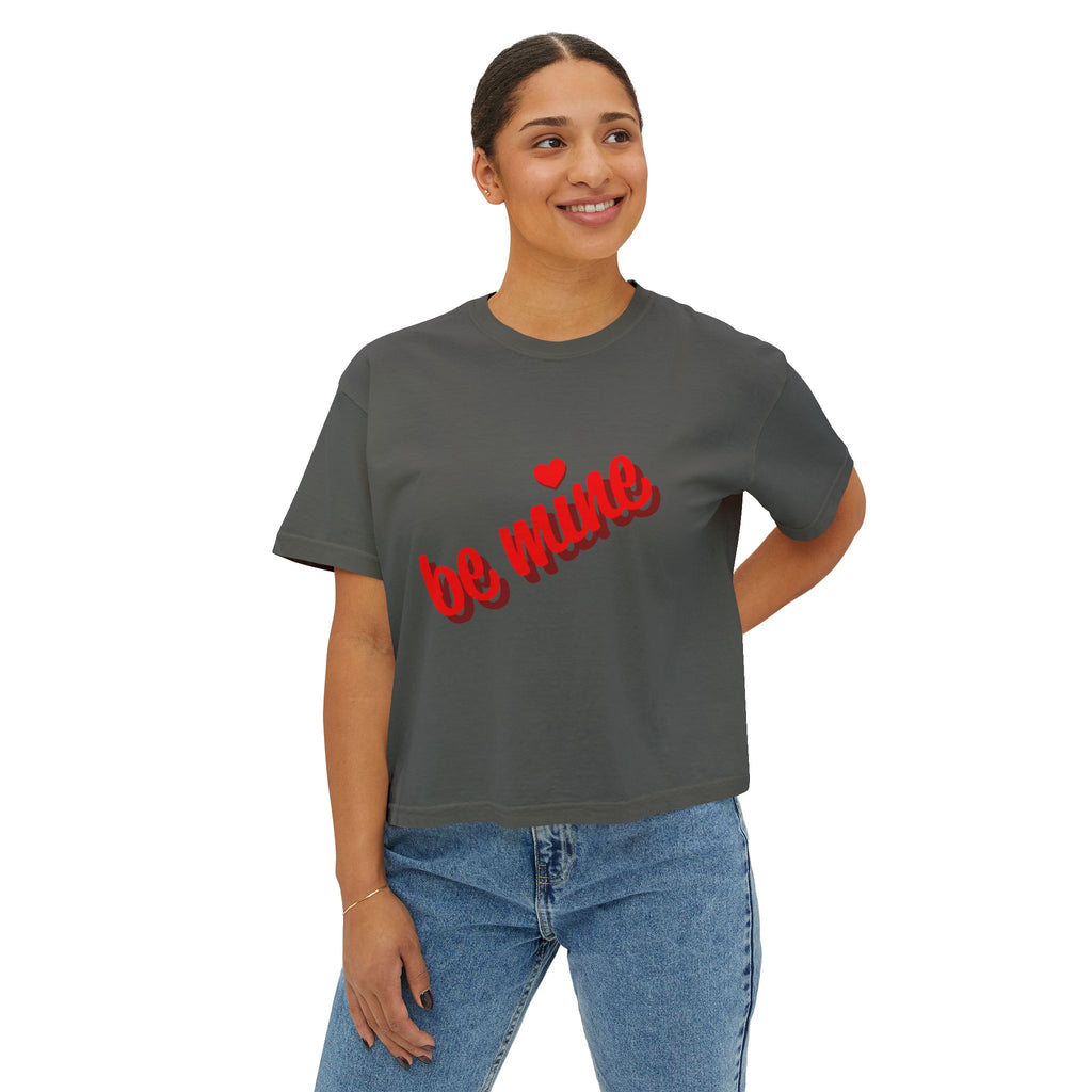 Be Mine Heart Script Boxy Tee — Valentine Rose Graphic Top