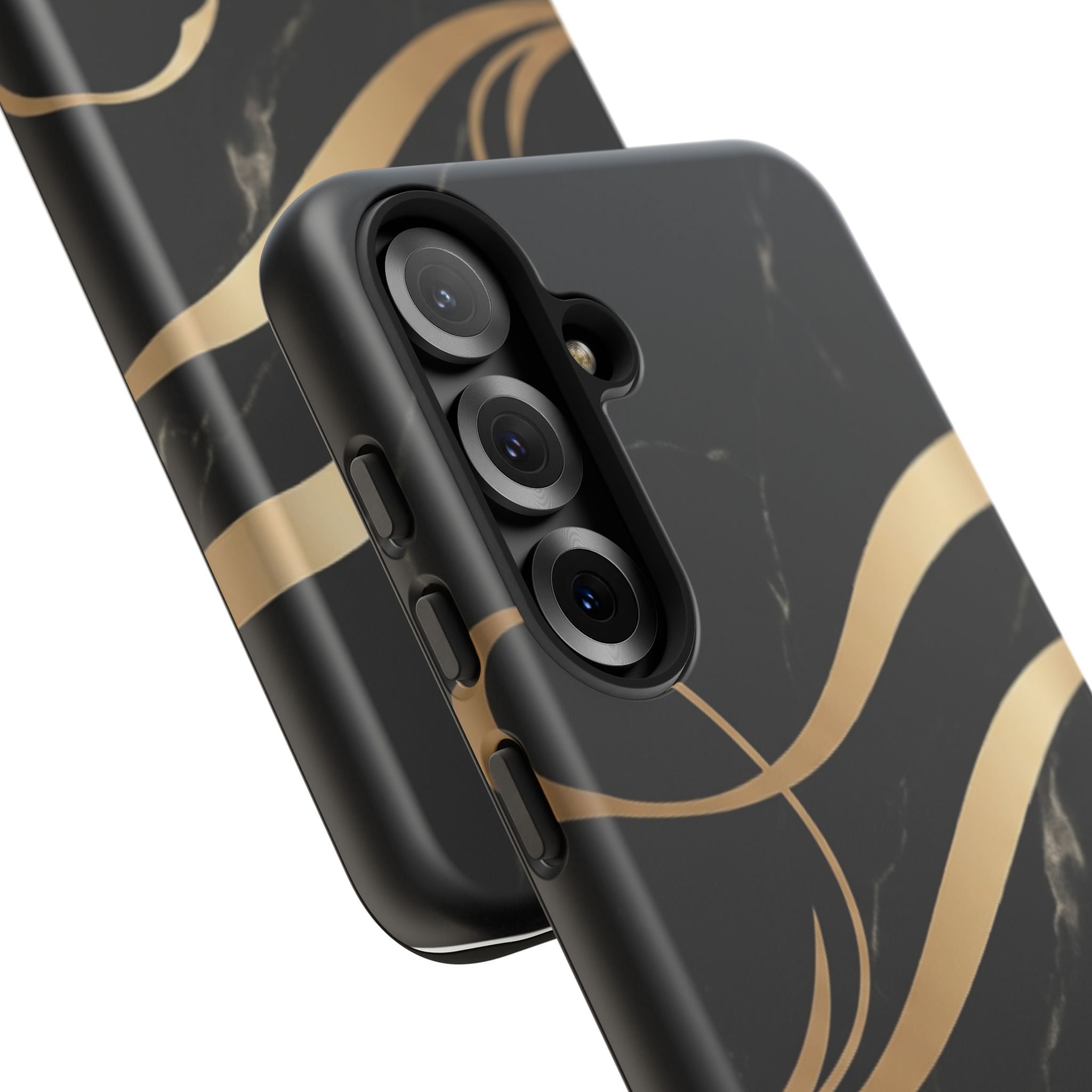 Black Marble Phone Case with Gold Swirl — Elegant Protective Tough Case