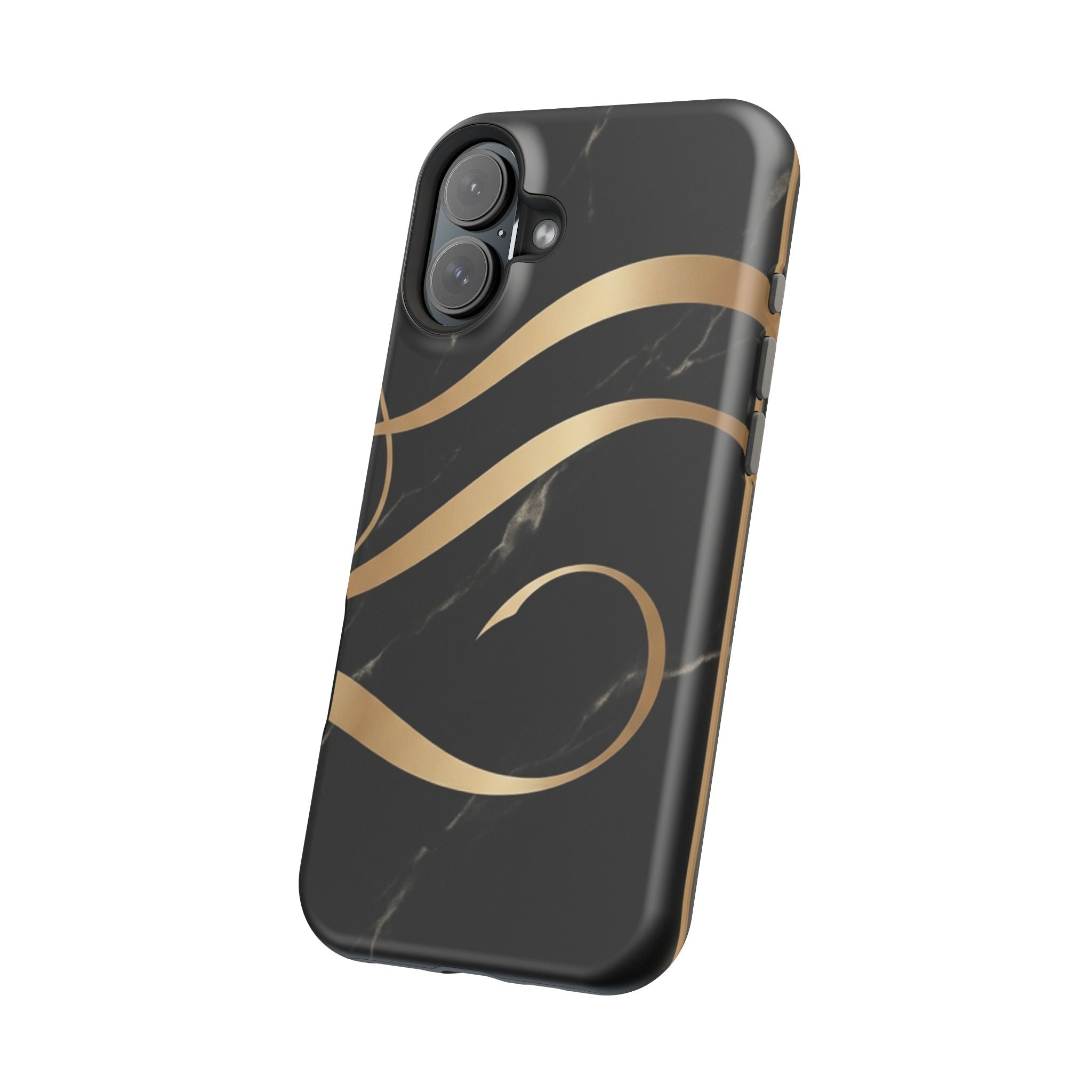 Magnetic Impact-Resistant Phone Case — Black Marble with Gold Swirl