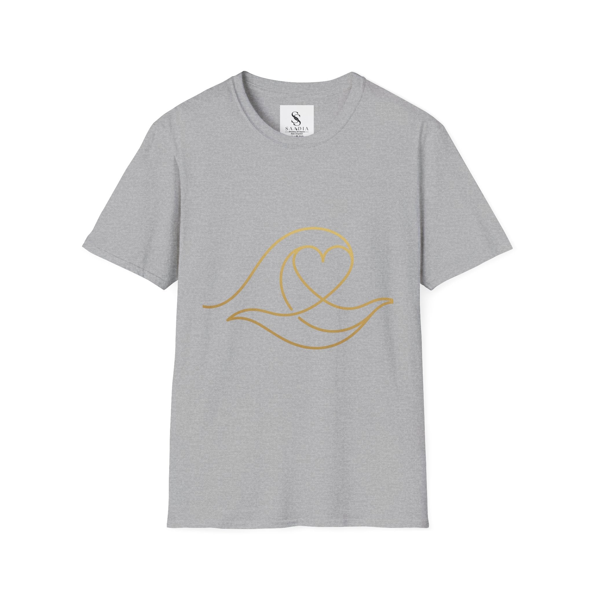 T-Shirt — Minimal Gold Wave Heart Graphic Tee | Beachy, Romantic Casual Top