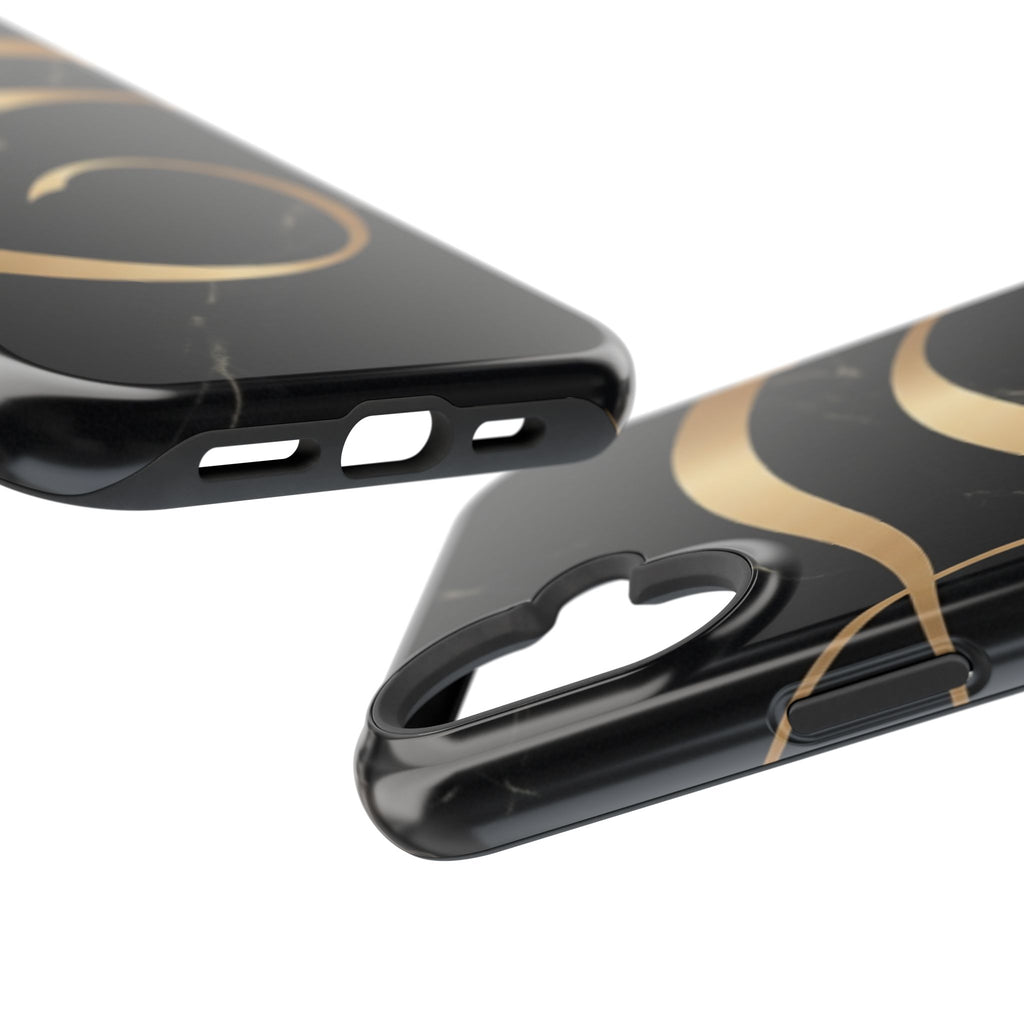 Magnetic Impact-Resistant Phone Case — Black Marble with Gold Swirl
