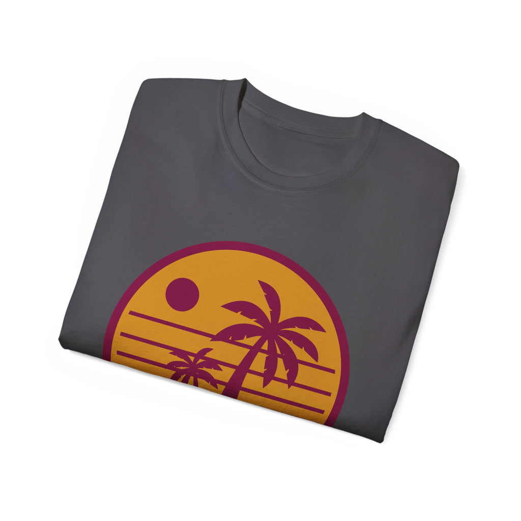 T-Shirt — Retro Palm Sunset Surf Tee ("Salt Air, Soft Hearts")