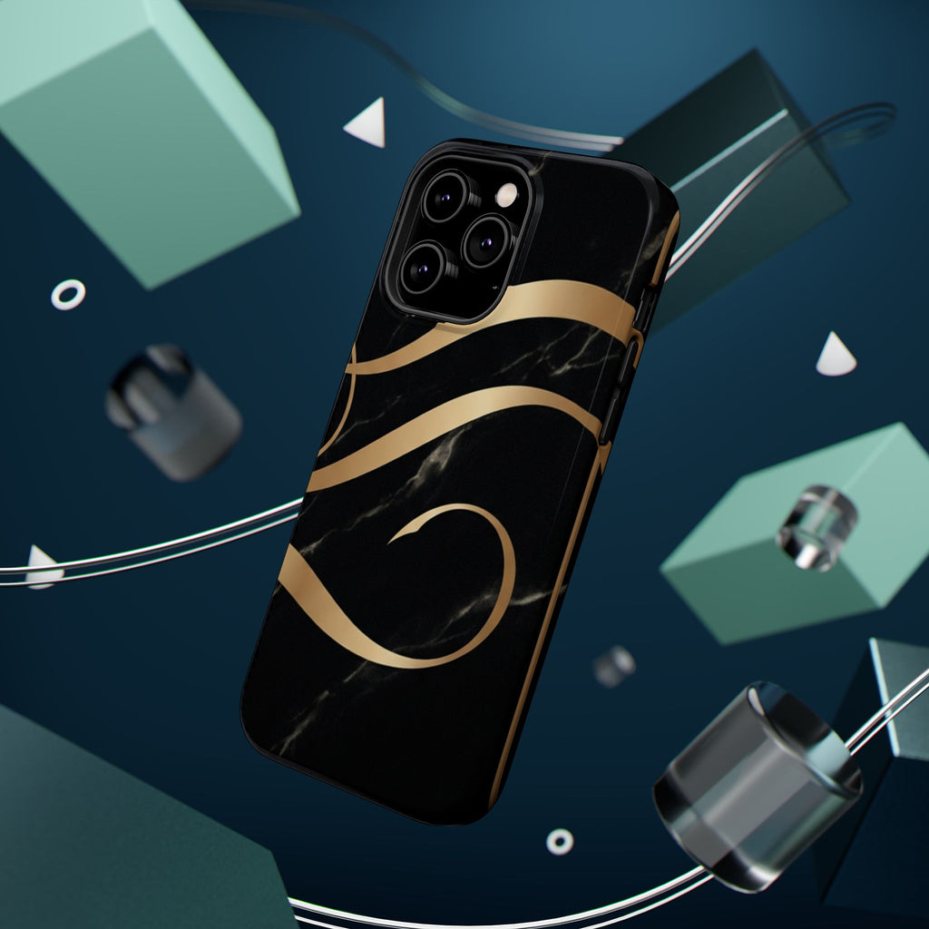 Magnetic Impact-Resistant Phone Case — Black Marble with Gold Swirl