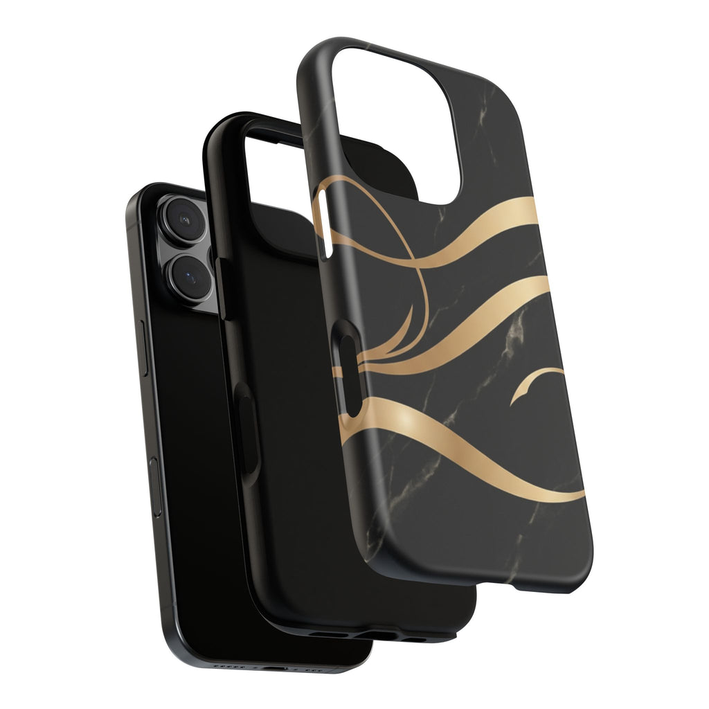 Black Marble Phone Case with Gold Swirl — Elegant Protective Tough Case