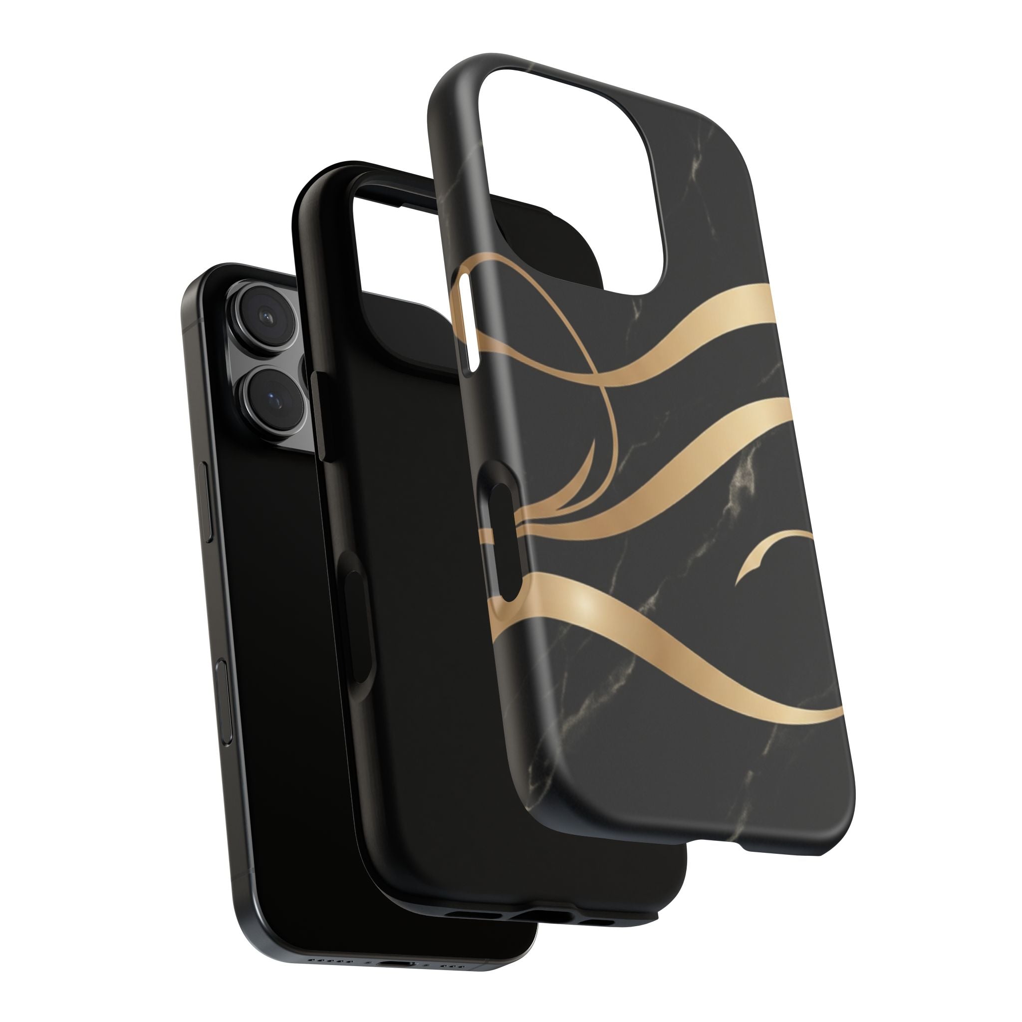 Black Marble Phone Case with Gold Swirl — Elegant Protective Tough Case
