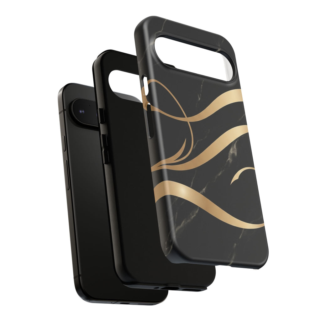 Black Marble Phone Case with Gold Swirl — Elegant Protective Tough Case