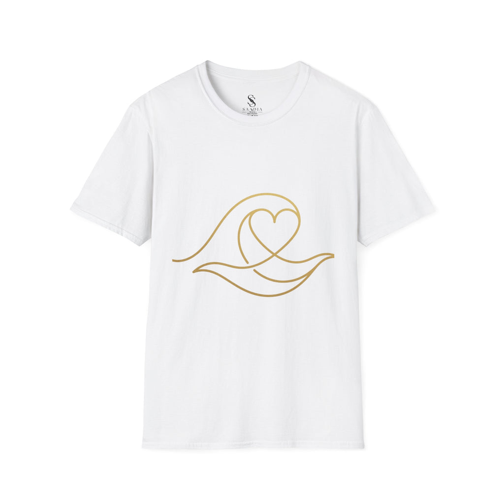 T-Shirt — Minimal Gold Wave Heart Graphic Tee | Beachy, Romantic Casual Top