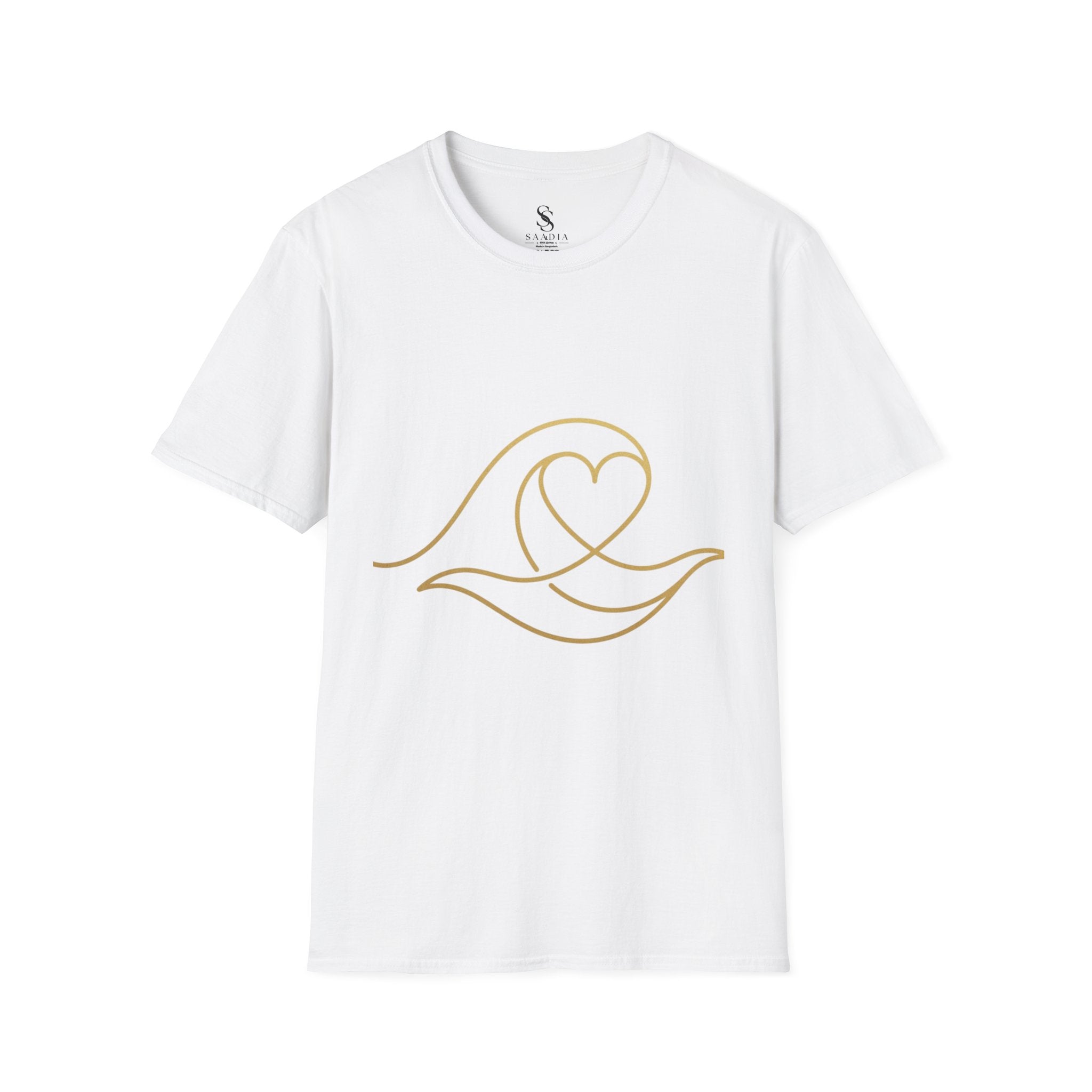 T-Shirt — Minimal Gold Wave Heart Graphic Tee | Beachy, Romantic Casual Top