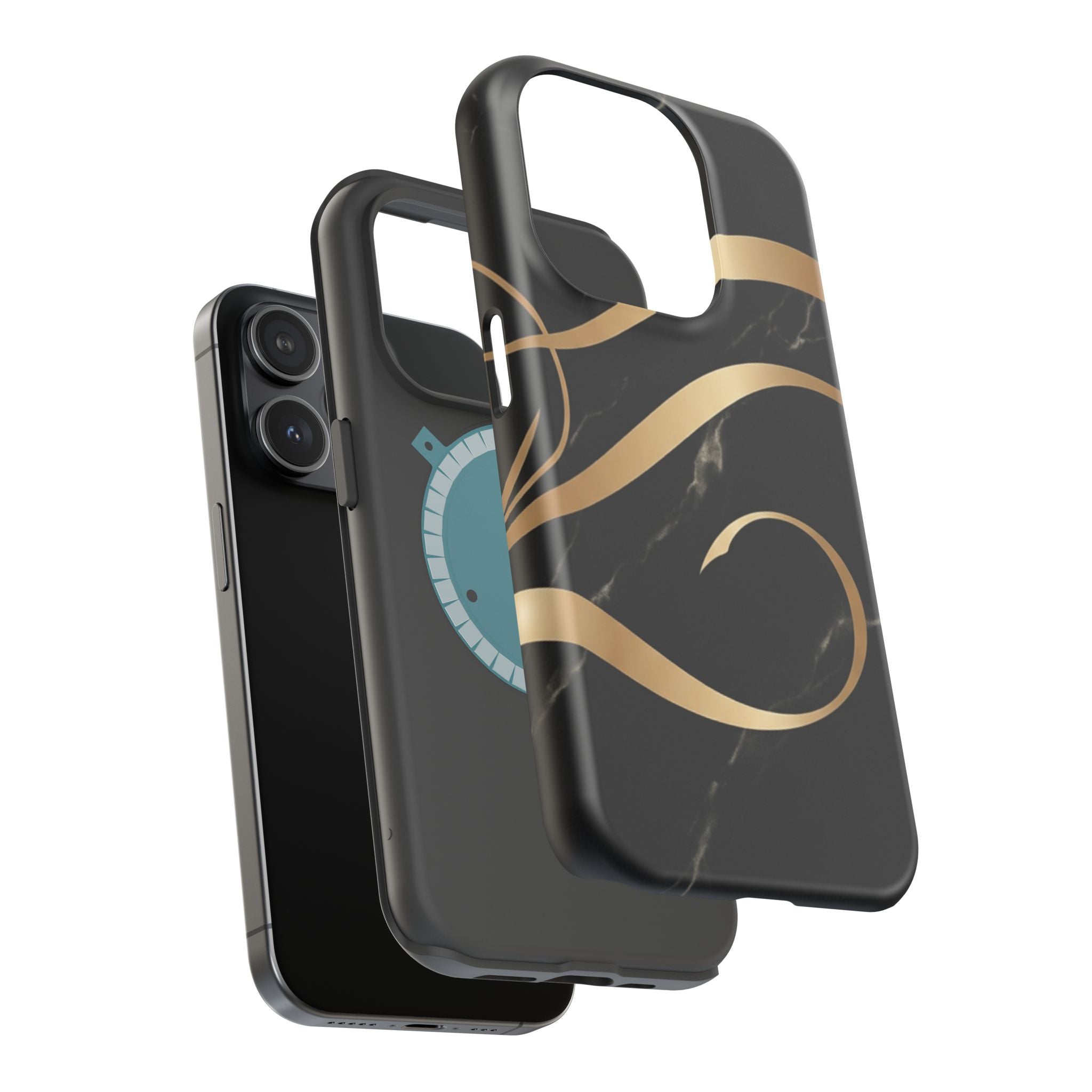 Magnetic Impact-Resistant Phone Case — Black Marble with Gold Swirl