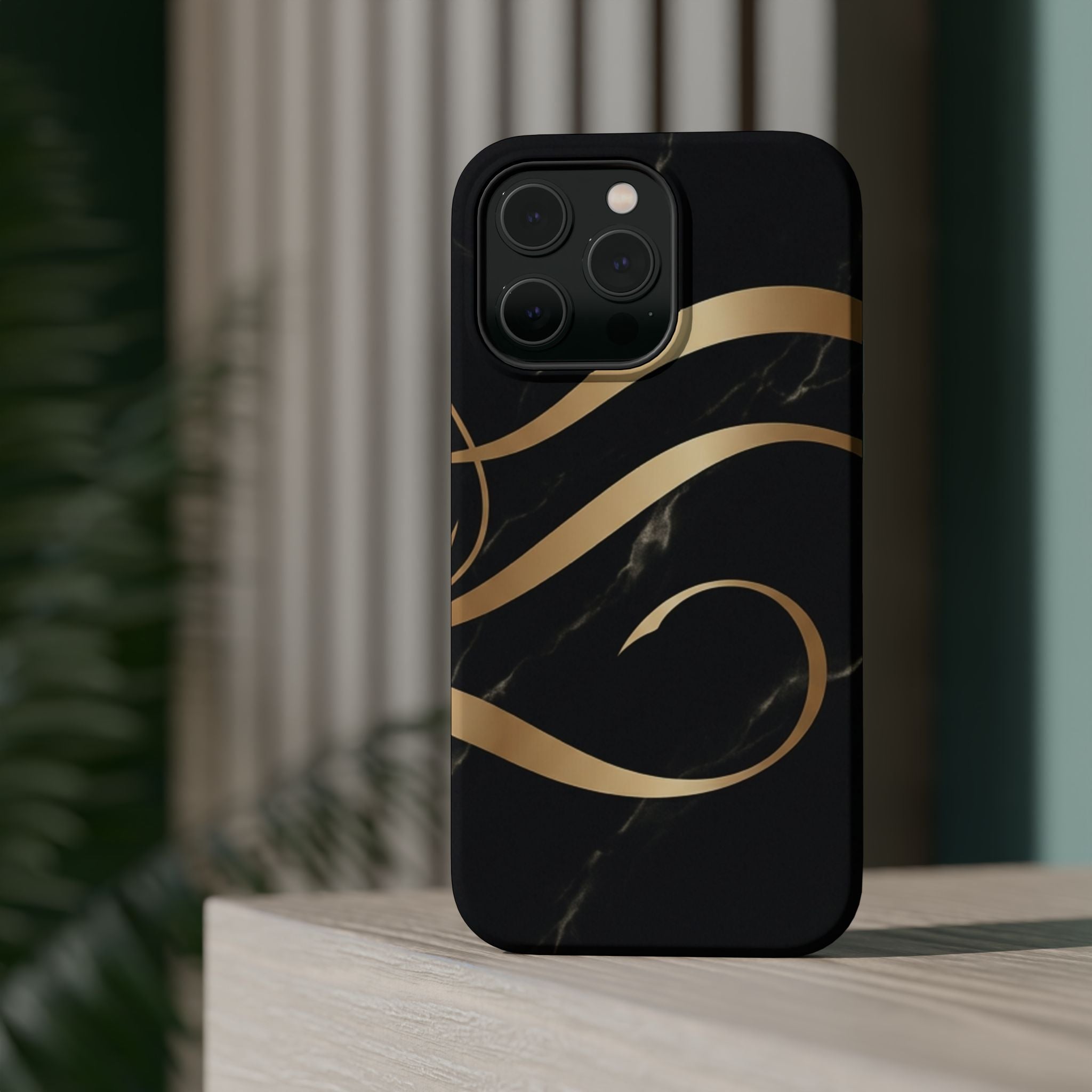 Magnetic Impact-Resistant Phone Case — Black Marble with Gold Swirl