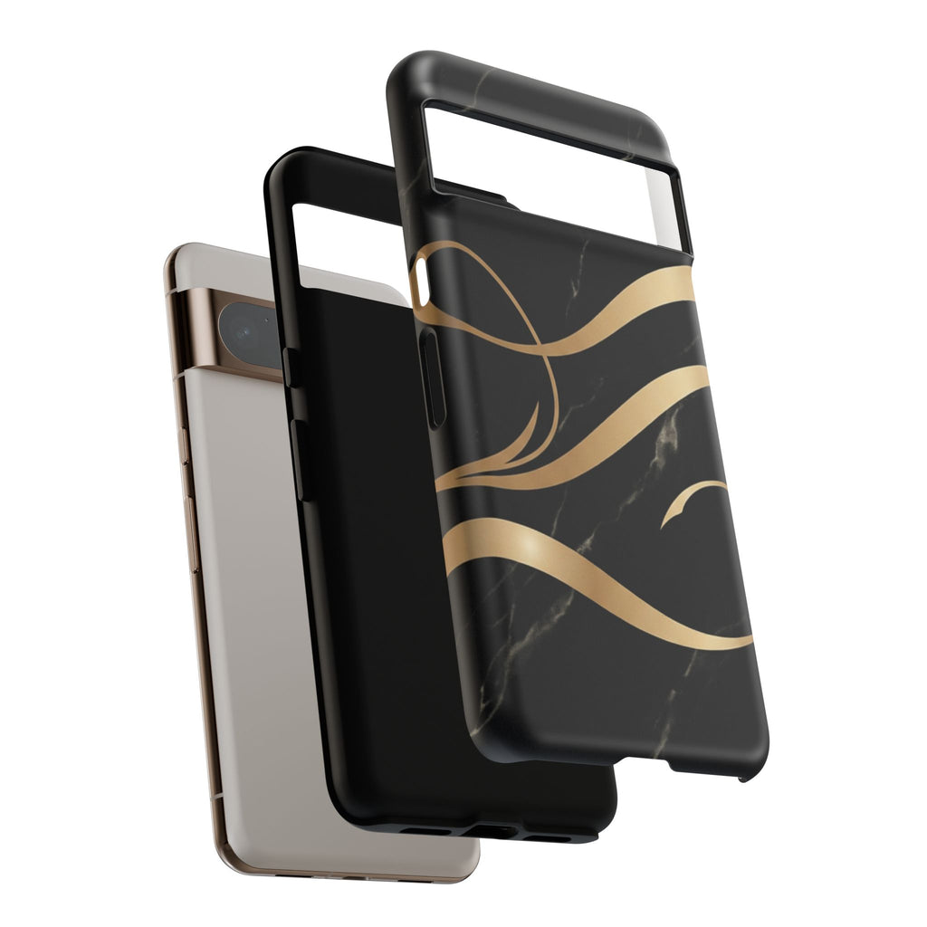 Black Marble Phone Case with Gold Swirl — Elegant Protective Tough Case