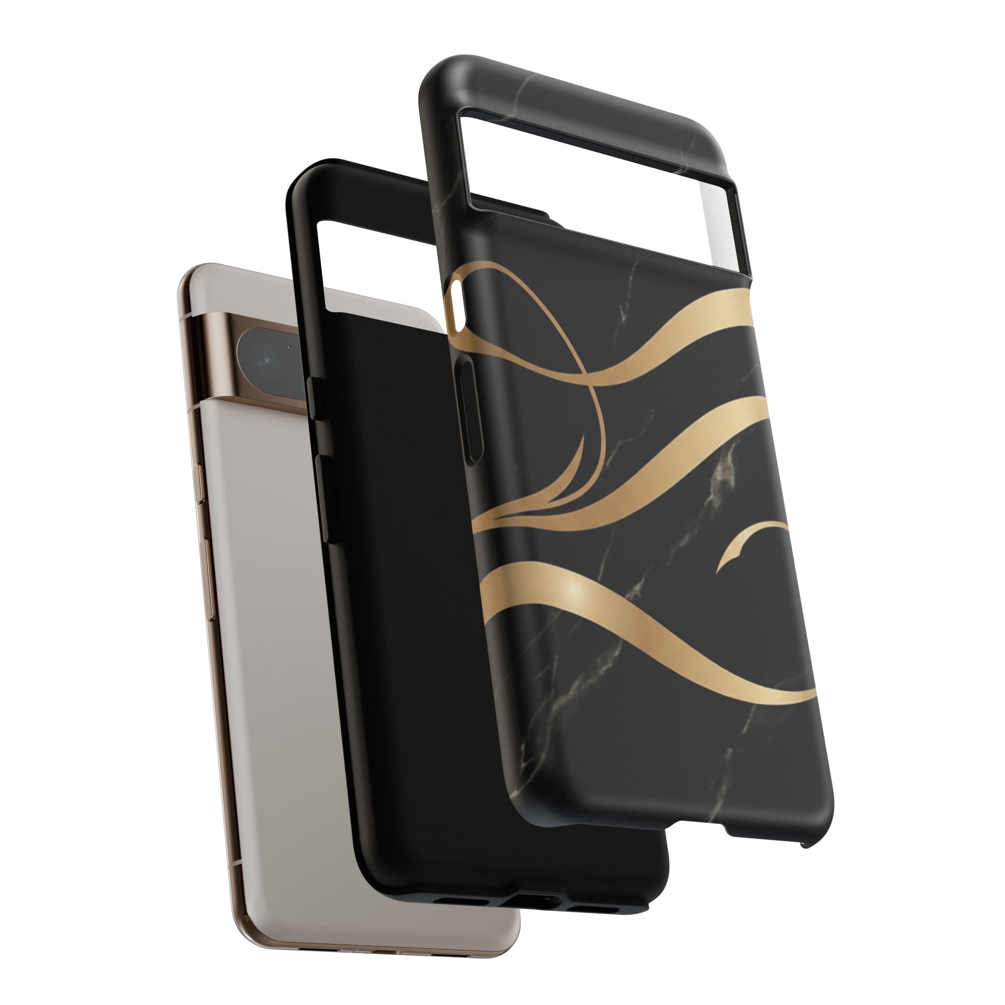 Black Marble Phone Case with Gold Swirl — Elegant Protective Tough Case