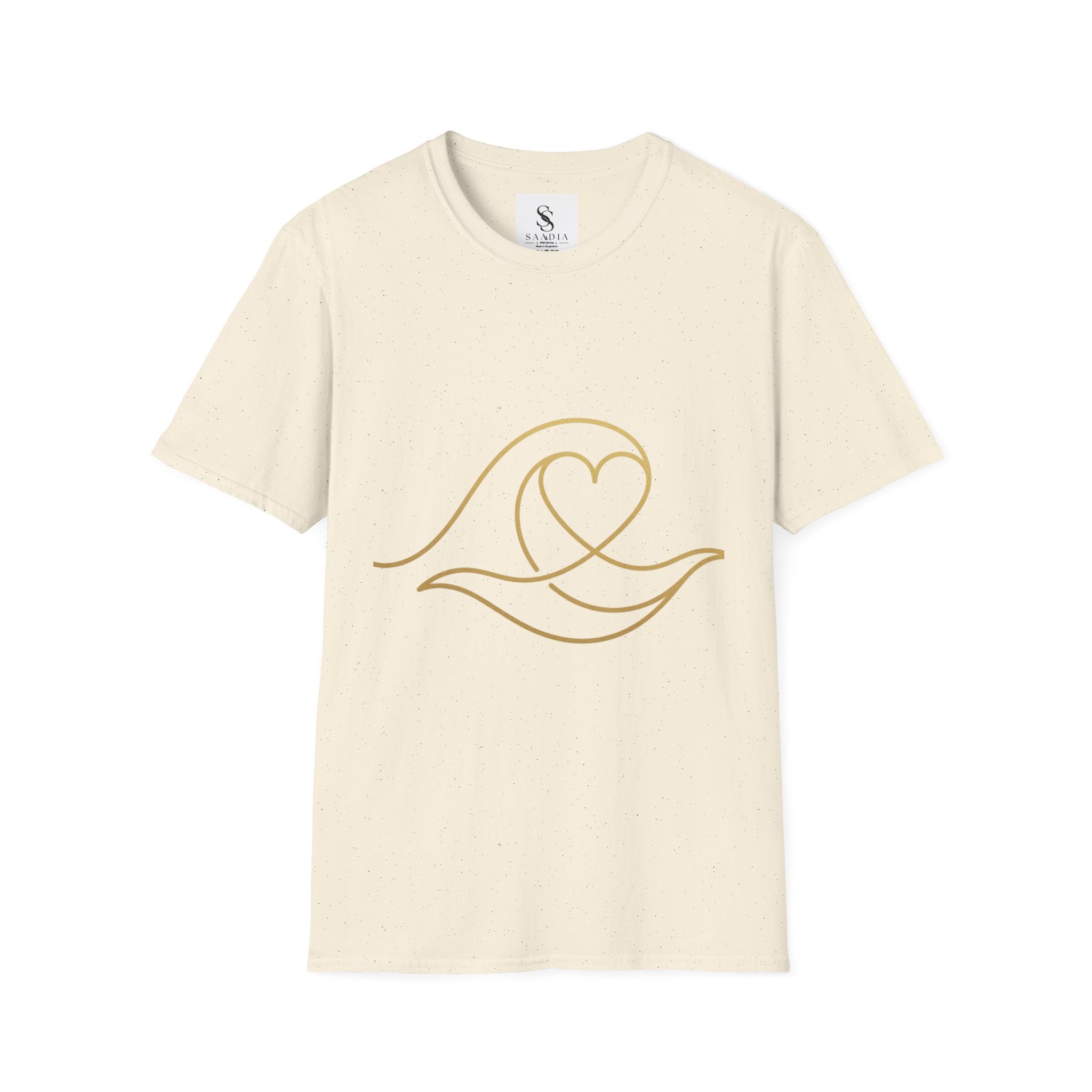 T-Shirt — Minimal Gold Wave Heart Graphic Tee | Beachy, Romantic Casual Top