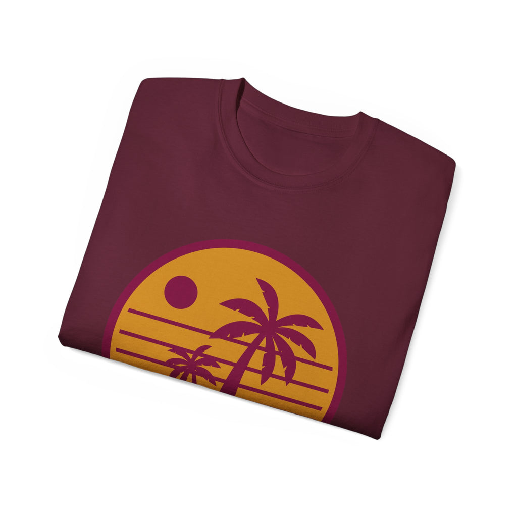 T-Shirt — Retro Palm Sunset Surf Tee ("Salt Air, Soft Hearts")