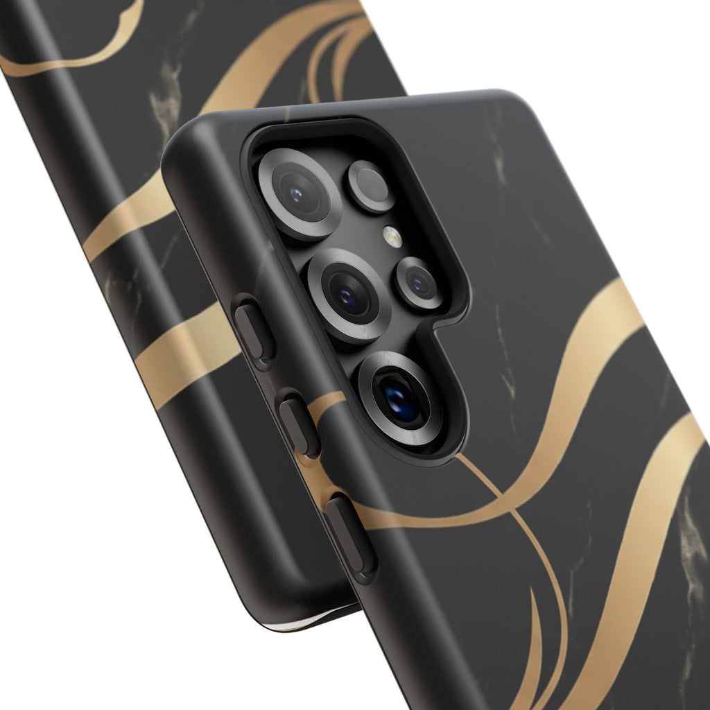 Black Marble Phone Case with Gold Swirl — Elegant Protective Tough Case