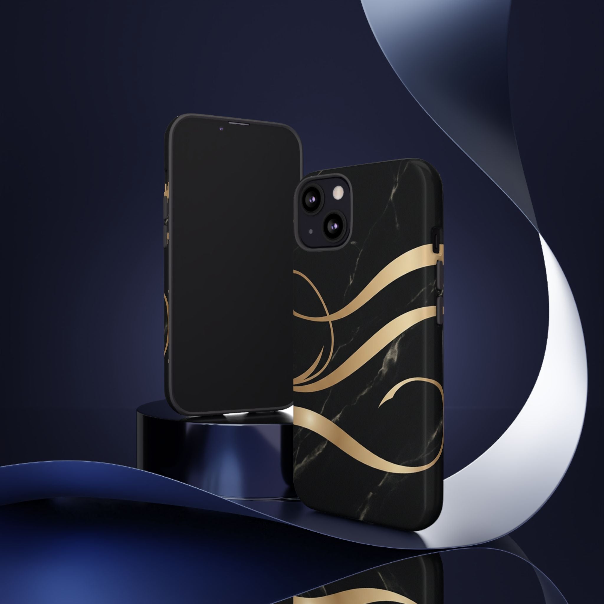 Black Marble Phone Case with Gold Swirl — Elegant Protective Tough Case