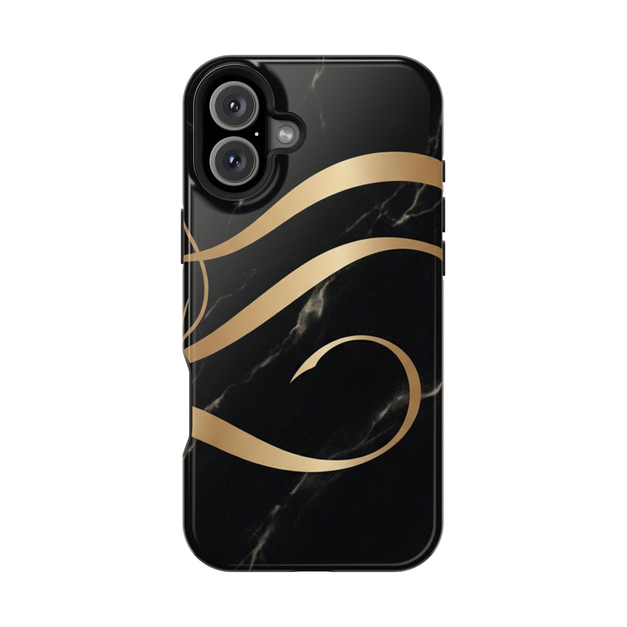 Magnetic Impact-Resistant Phone Case — Black Marble with Gold Swirl
